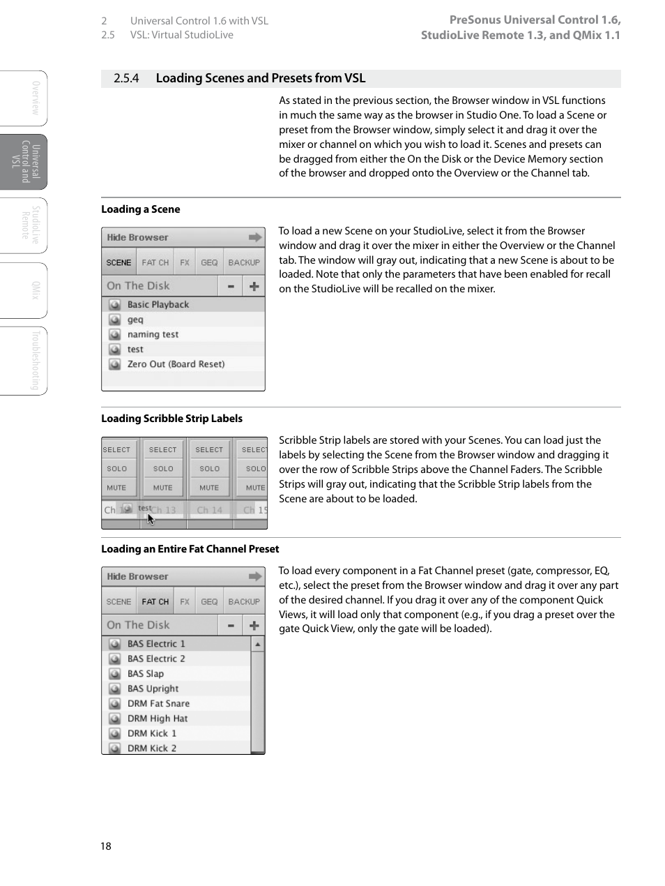 4 loading scenes and presets from vsl, 4 loading scenes and presets from, Vsl — 18 | PreSonus StudioLive Remote User Manual | Page 22 / 64