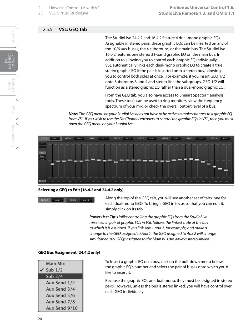 5 vsl: geq tab, 5 vsl: geq tab — 20 | PreSonus StudioLive Remote User Manual | Page 24 / 64