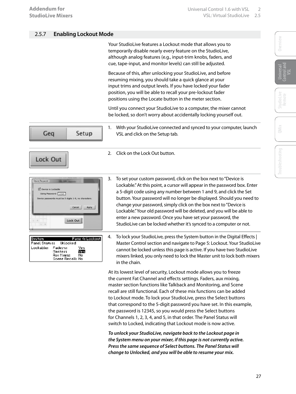 7 enabling lockout mode, 7 enabling lockout mode — 27 | PreSonus StudioLive Remote User Manual | Page 31 / 64