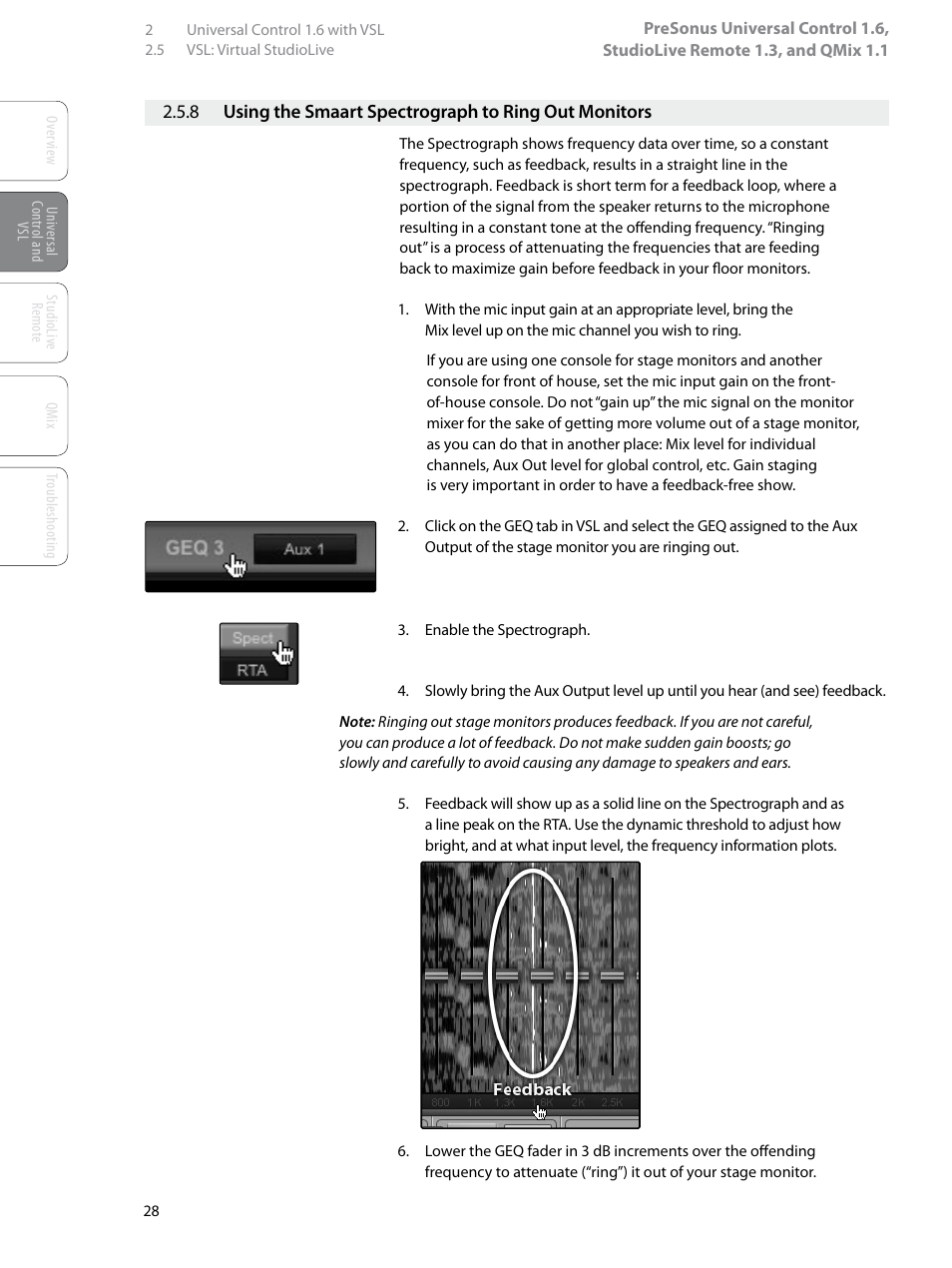 8 using the smaart spectrograph, To ring out monitors — 28 | PreSonus StudioLive Remote User Manual | Page 32 / 64