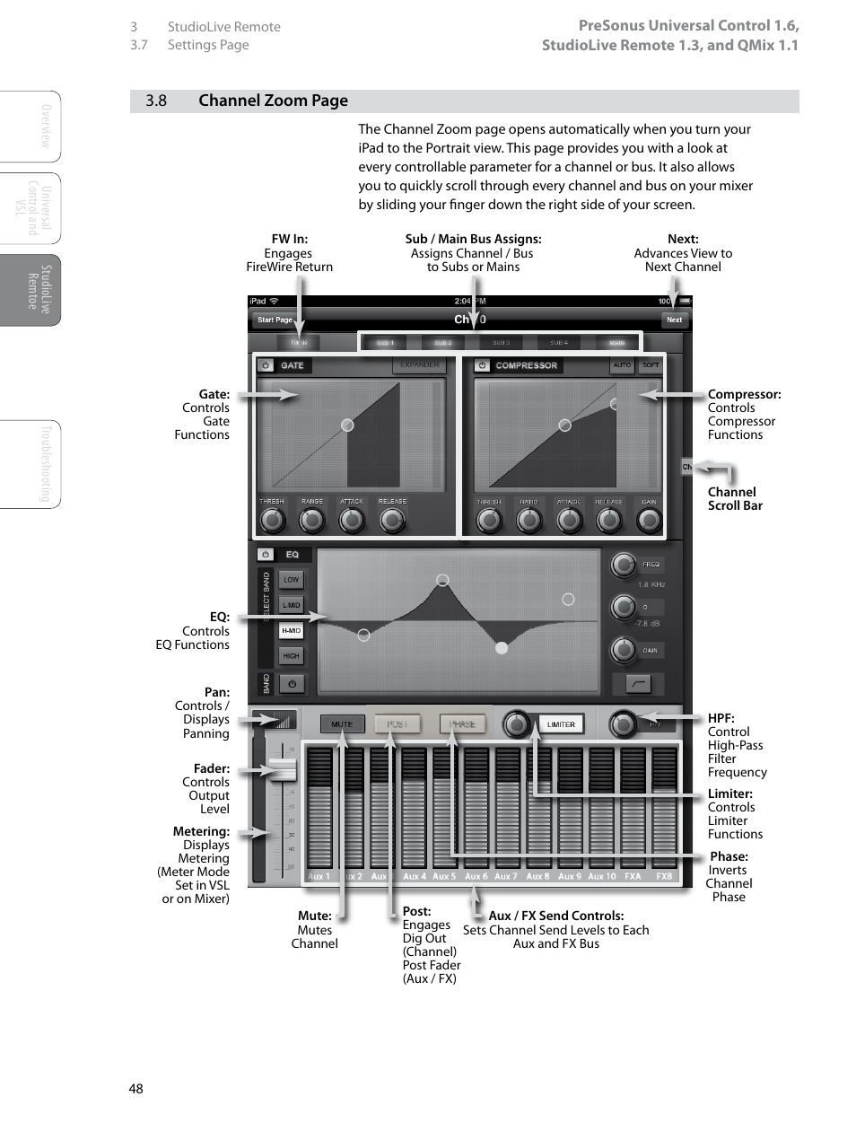 8 channel zoom page | PreSonus StudioLive Remote User Manual | Page 52 / 64