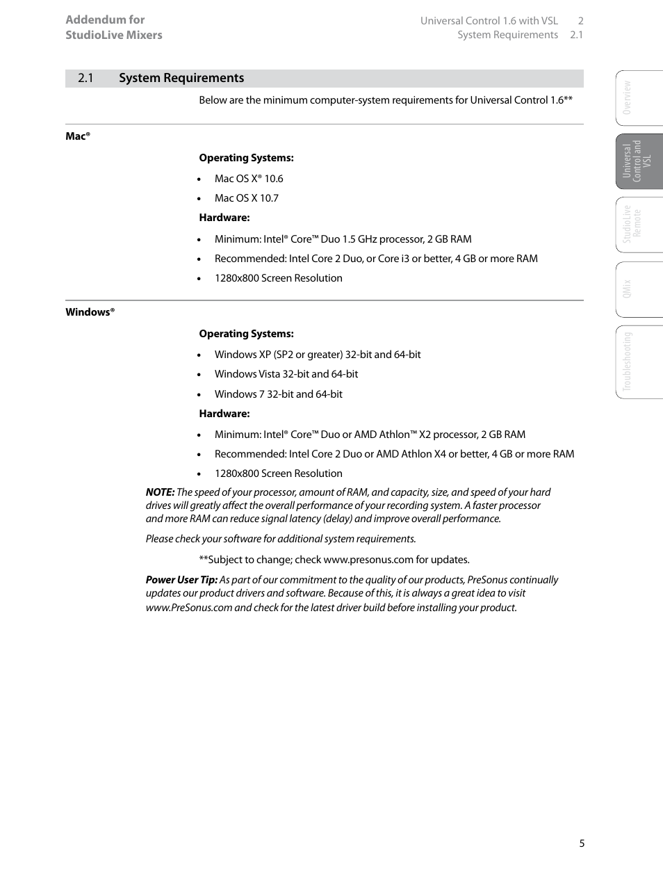 1 system requirements, System requirements — 5 | PreSonus StudioLive Remote User Manual | Page 9 / 64