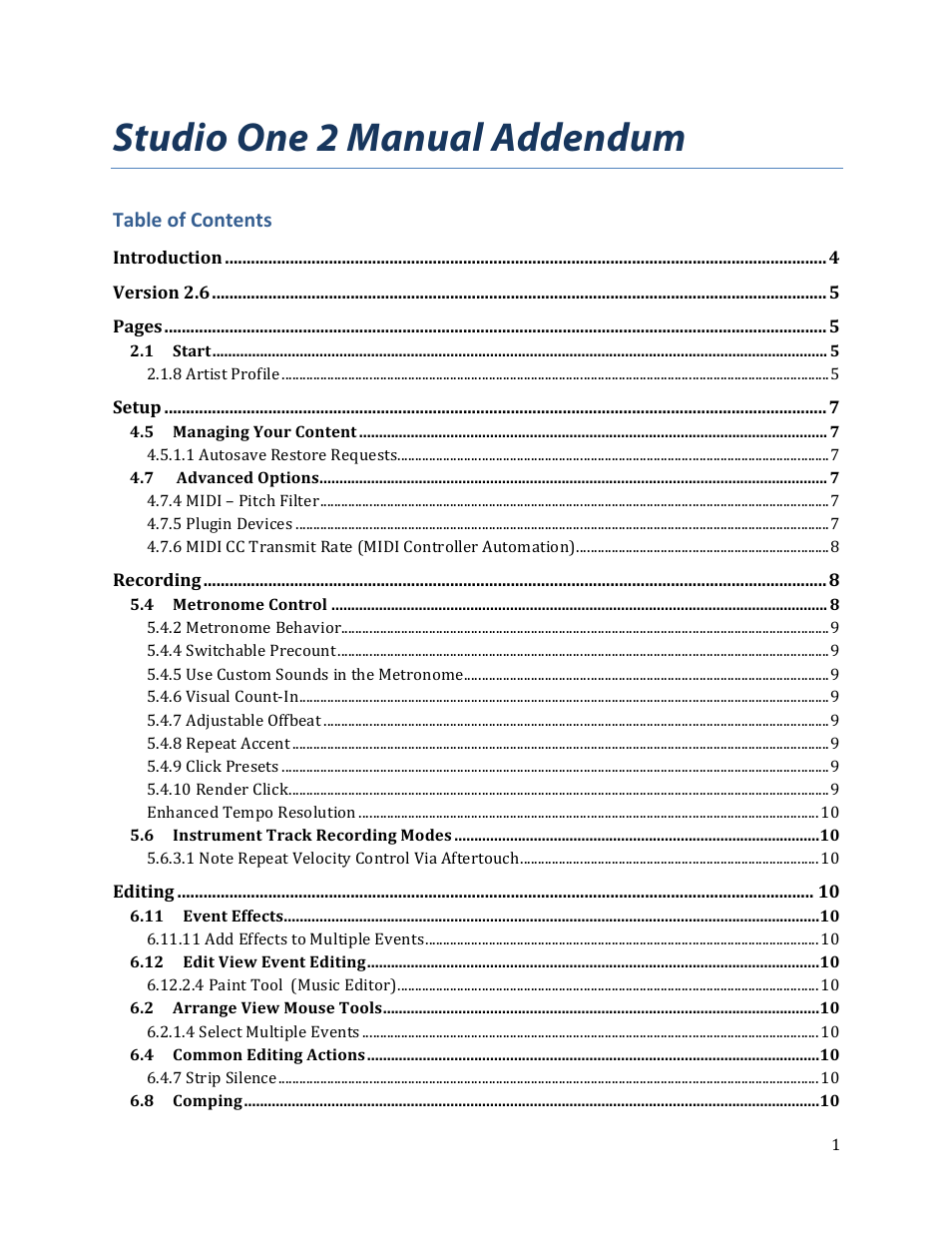 PreSonus Studio One User Manual | 31 pages