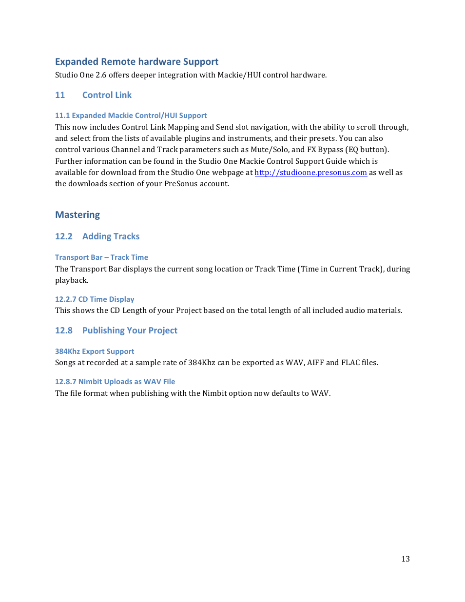 Expanded remote hardware support, Mastering | PreSonus Studio One User Manual | Page 13 / 31