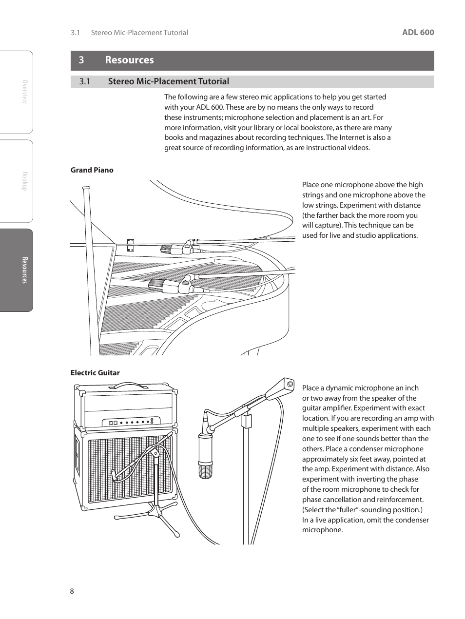 3 resources, 1 stereo mic-placement tutorial, 3 resources — 8 | 1 stereo mic-placement tutorial — 8 | PreSonus ADL 600 User Manual | Page 12 / 22