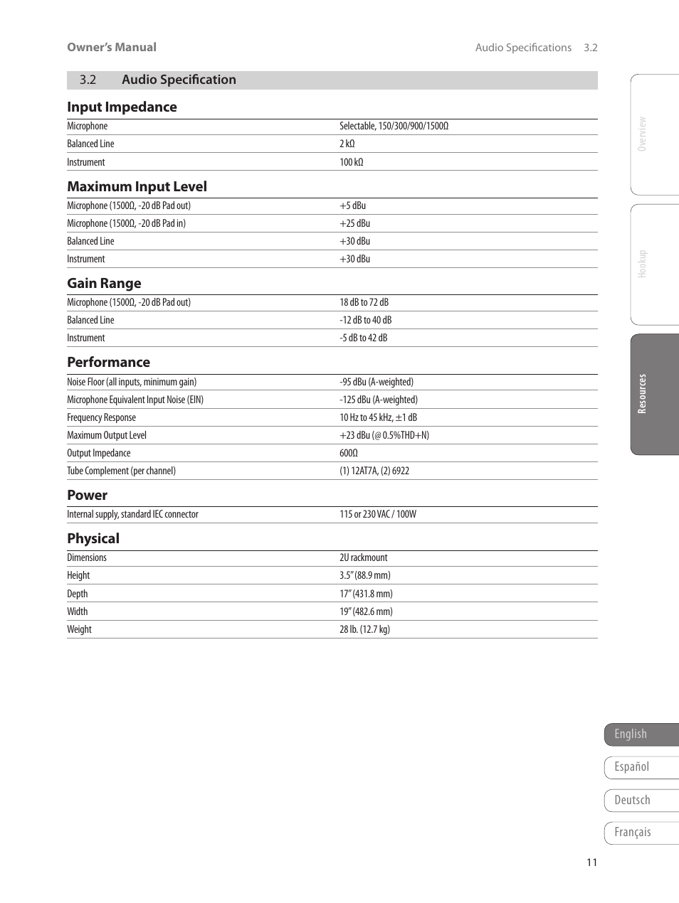 2 audio specification, 2 audio specification — 11 | PreSonus ADL 600 User Manual | Page 15 / 22