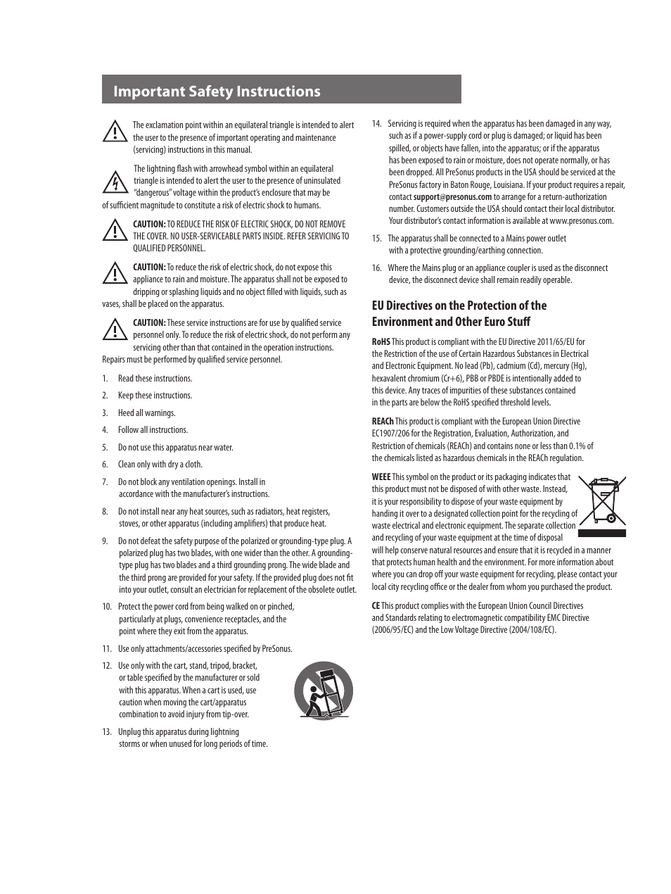 Important safety instructions | PreSonus ADL 600 User Manual | Page 2 / 22