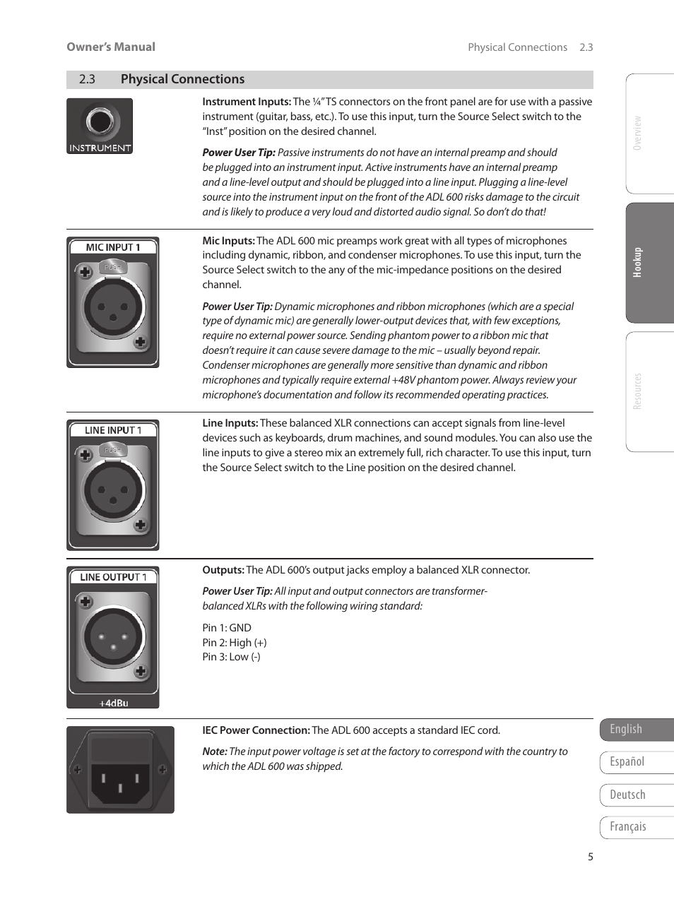 3 physical connections, 3 physical connections — 5 | PreSonus ADL 600 User Manual | Page 9 / 22