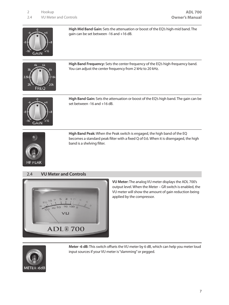 4 vu meter and controls, 4 vu meter and controls — 7 | PreSonus ADL 700 User Manual | Page 11 / 32