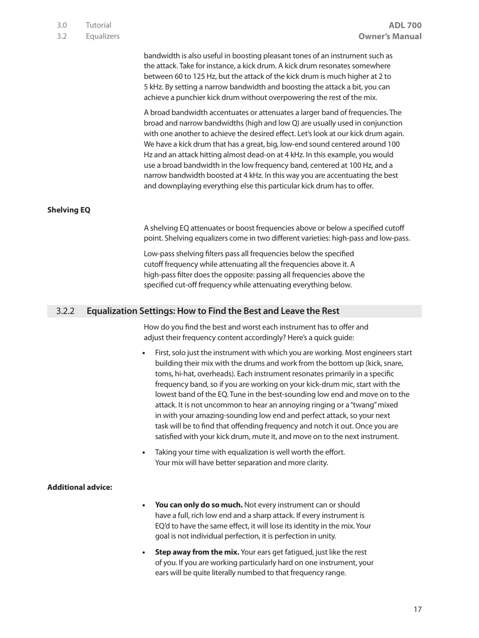 2 equalization settings: how to, Find the best and leave the rest — 17 | PreSonus ADL 700 User Manual | Page 21 / 32