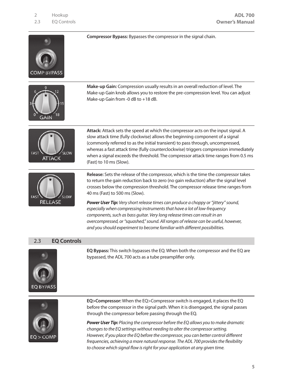 3 eq controls, 3 eq controls — 5 | PreSonus ADL 700 User Manual | Page 9 / 32