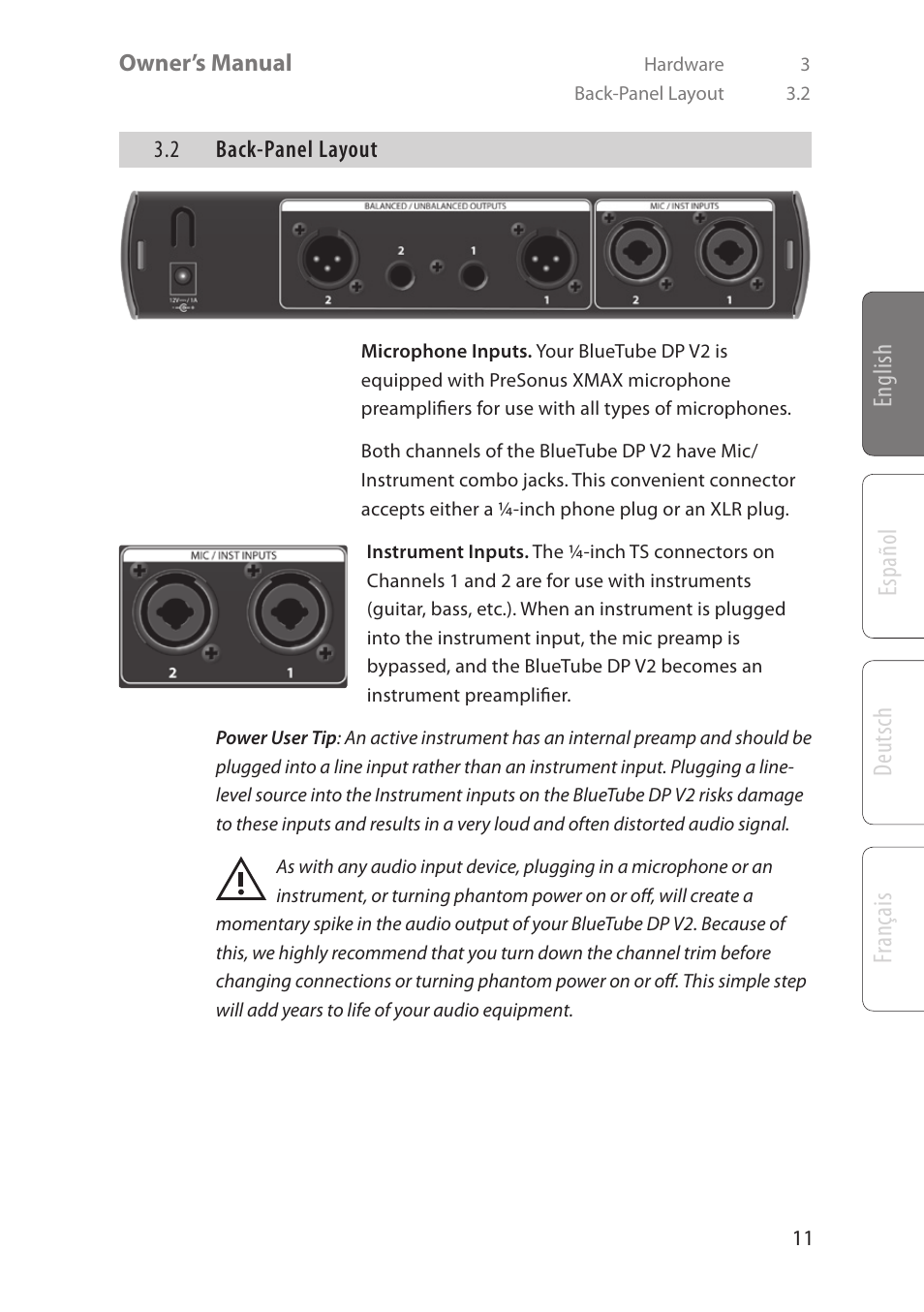 Deutsch español fr anç ais english | PreSonus BlueTube DP v2 User Manual | Page 15 / 24