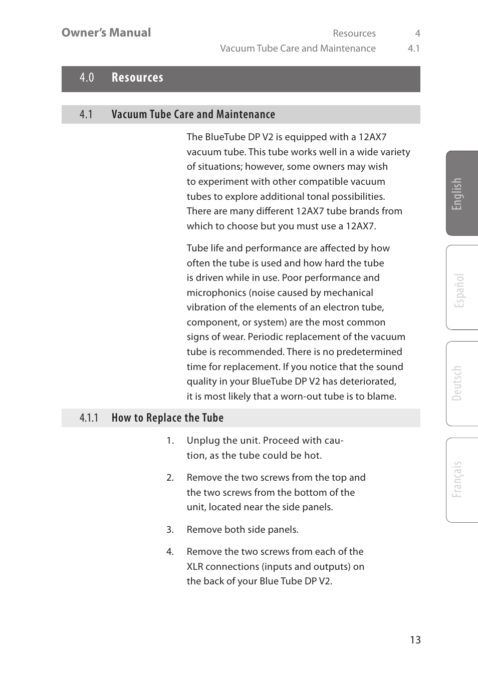 Deutsch español fr anç ais english, 0 resources | PreSonus BlueTube DP v2 User Manual | Page 17 / 24