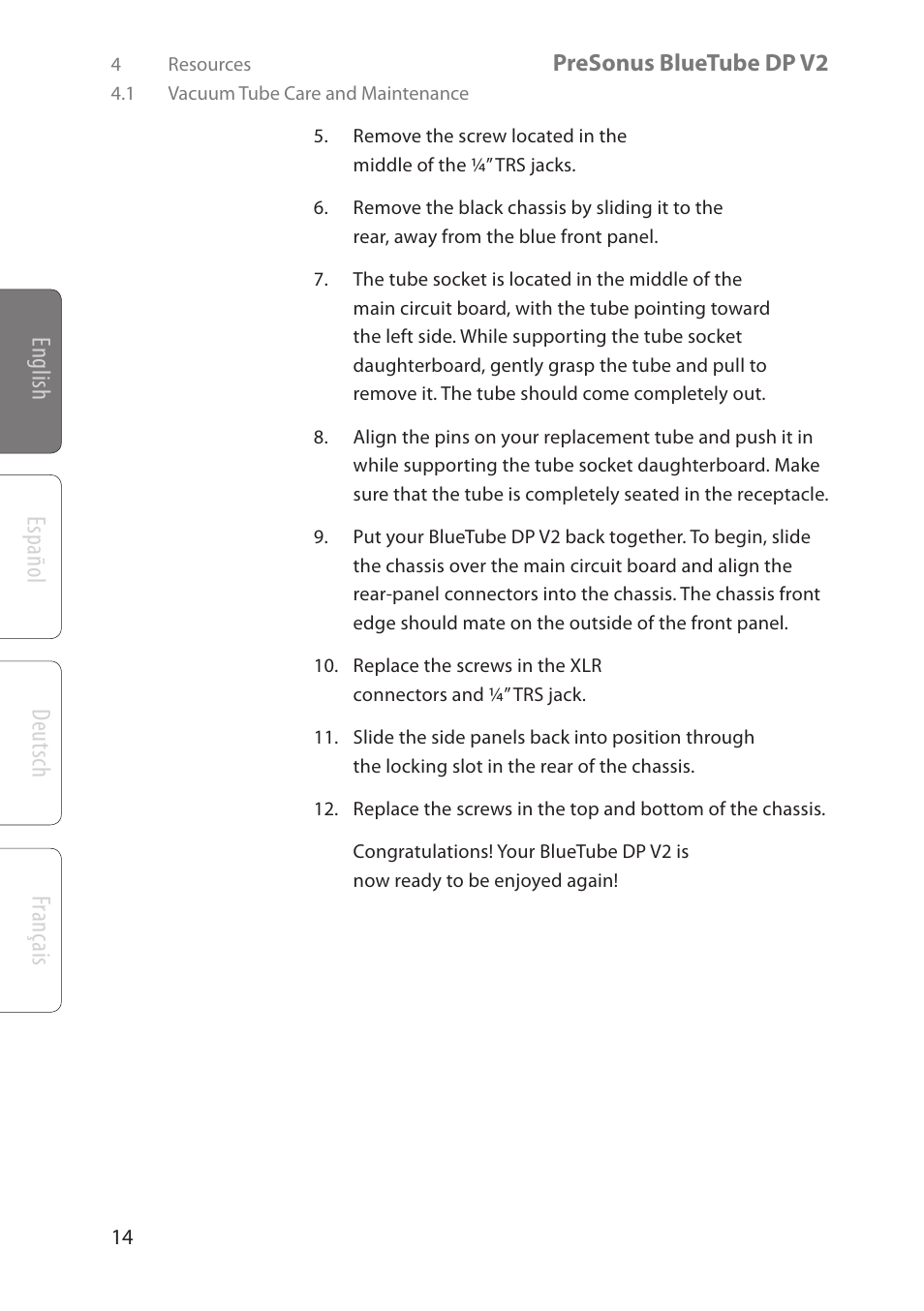 Deutsch español franç ais english | PreSonus BlueTube DP v2 User Manual | Page 18 / 24