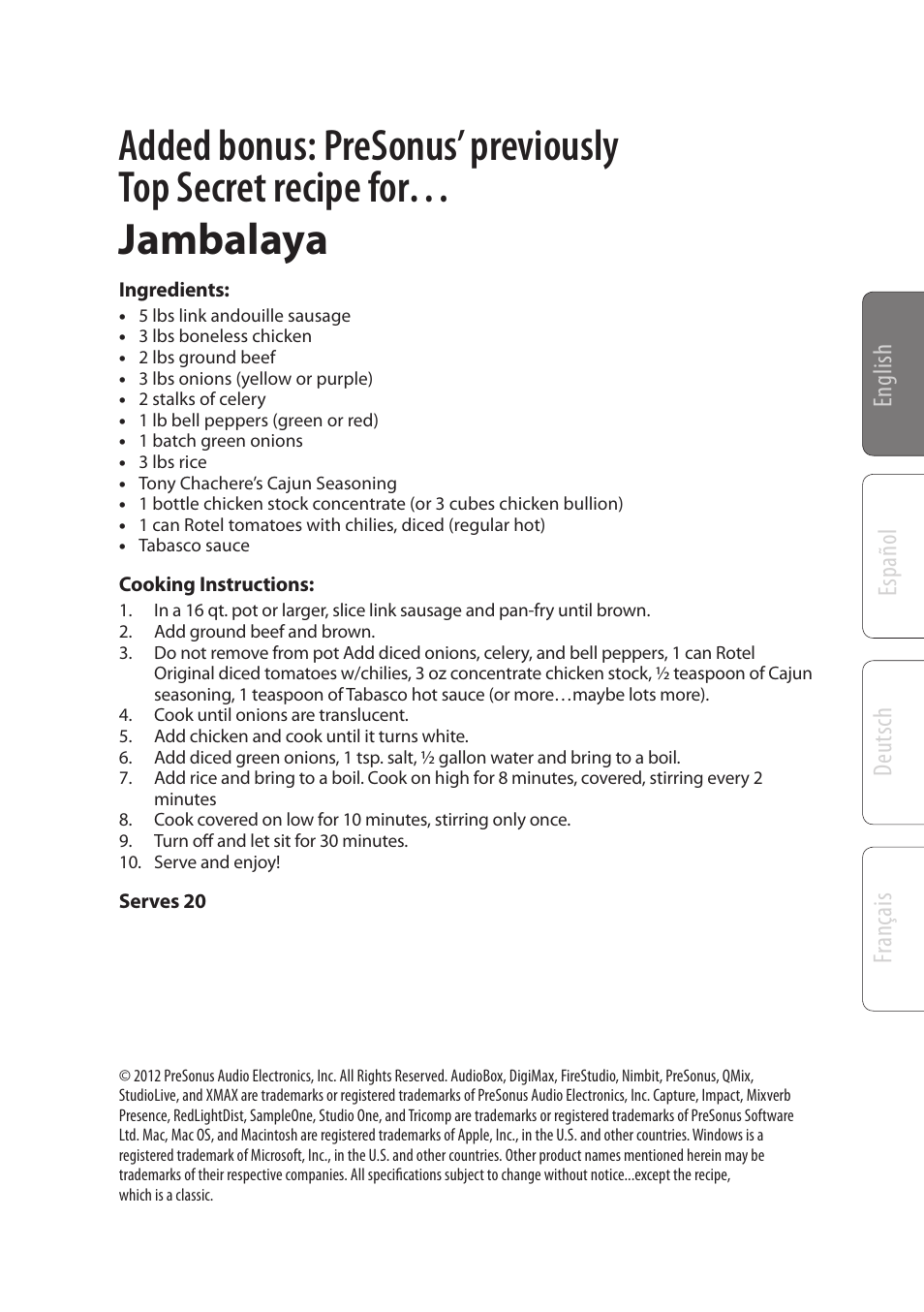 Deutsch español fr anç ais english | PreSonus BlueTube DP v2 User Manual | Page 23 / 24