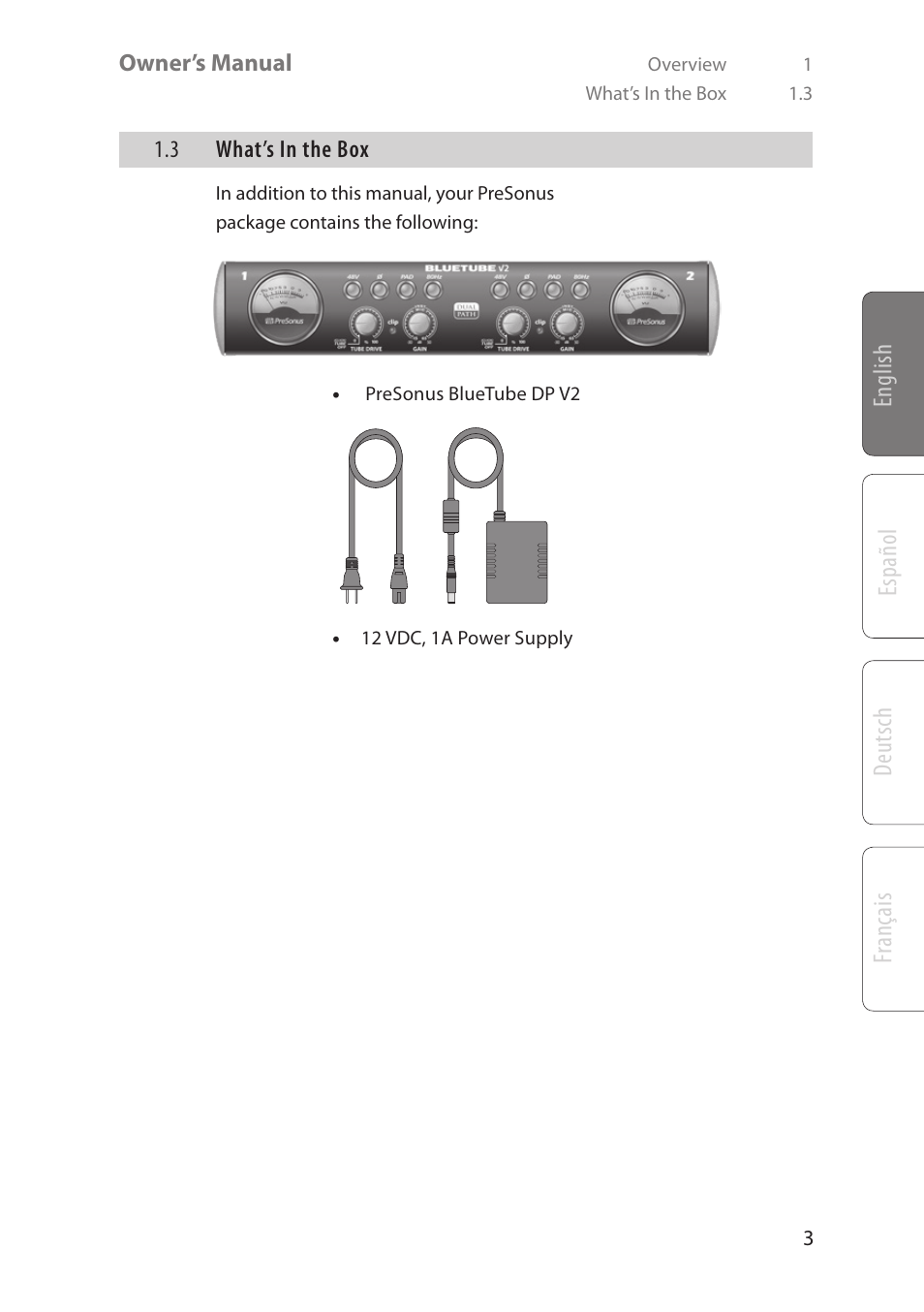 Deutsch español fr anç ais english | PreSonus BlueTube DP v2 User Manual | Page 7 / 24