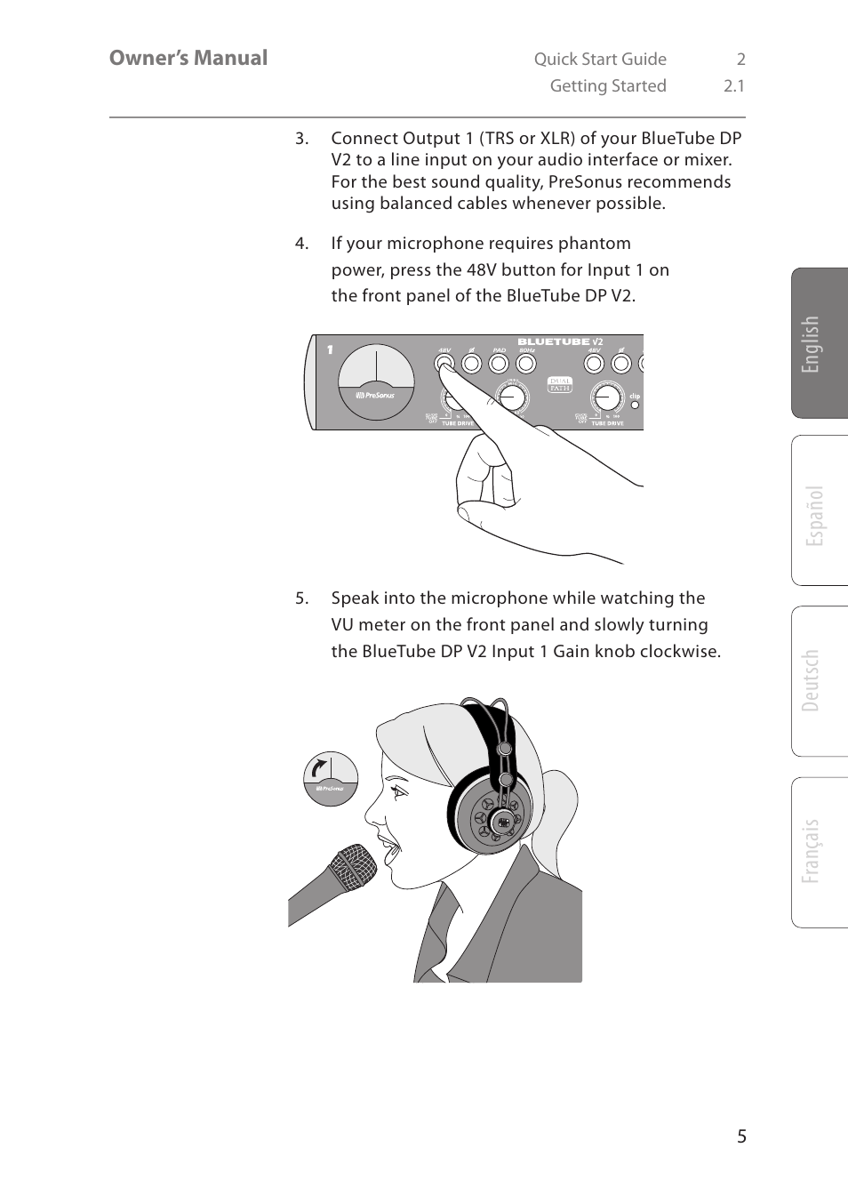 Deutsch español fr anç ais english | PreSonus BlueTube DP v2 User Manual | Page 9 / 24