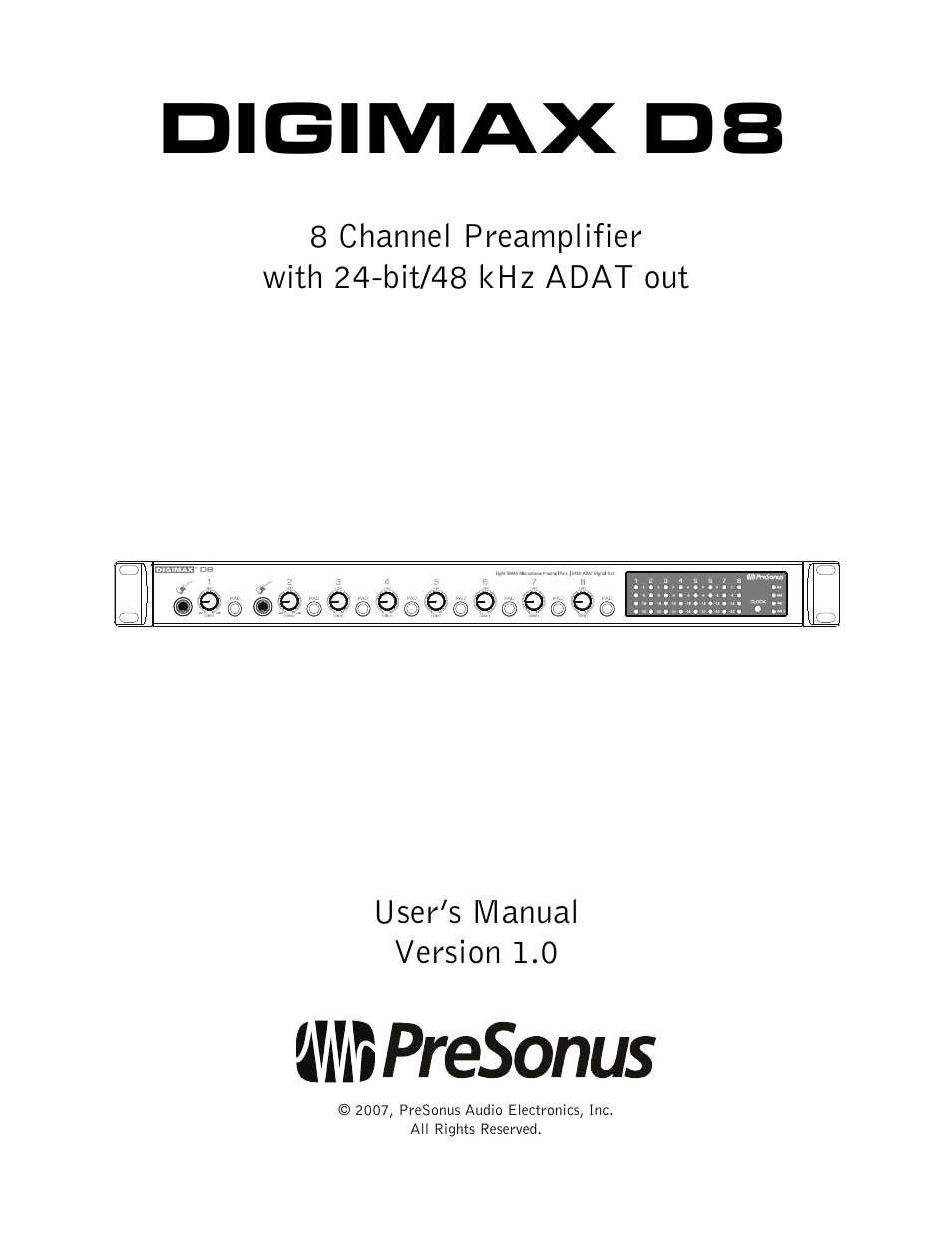 PreSonus DigiMax D8 User Manual | 18 pages