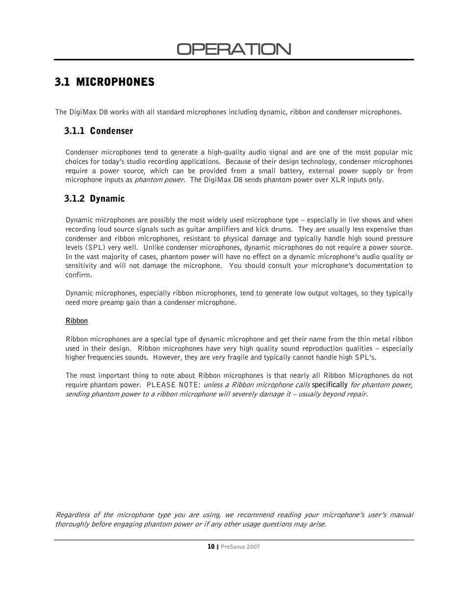 Operation, 1 microphones | PreSonus DigiMax D8 User Manual | Page 12 / 18