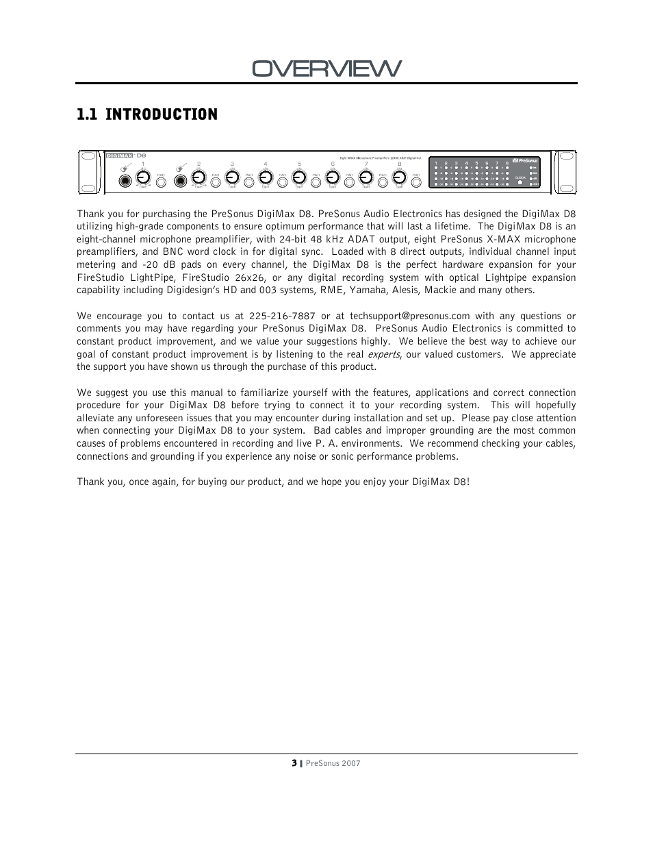 Overview, 1 introduction | PreSonus DigiMax D8 User Manual | Page 5 / 18