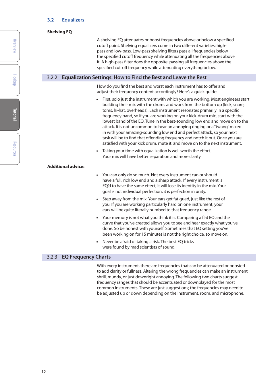 3 eq frequency charts, 2 equalization settings: how to find the best, And leave the rest — 12 | 3 eq frequency charts — 12 | PreSonus RC 500 User Manual | Page 14 / 24