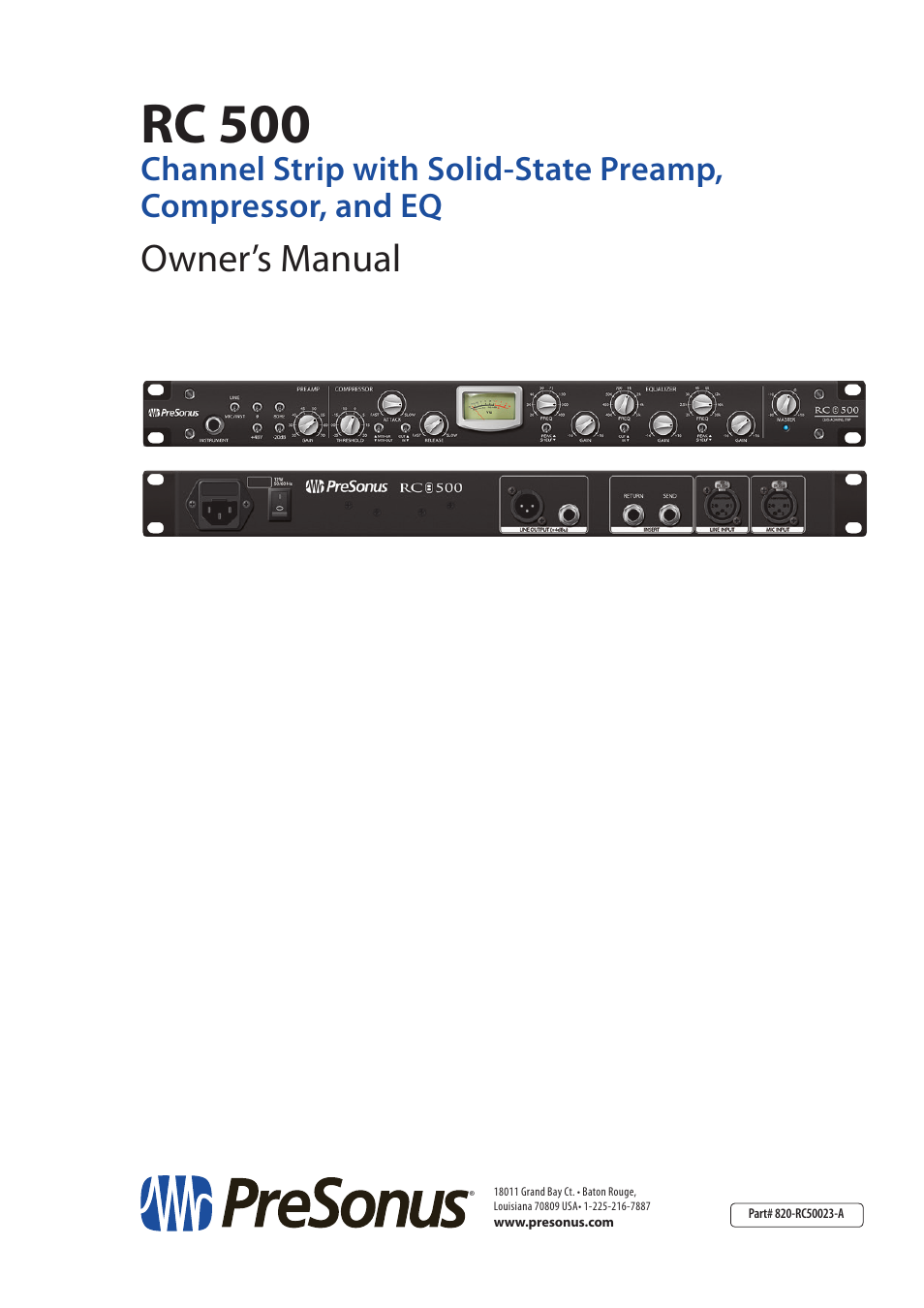 Rc 500, Owner’s manual | PreSonus RC 500 User Manual | Page 24 / 24