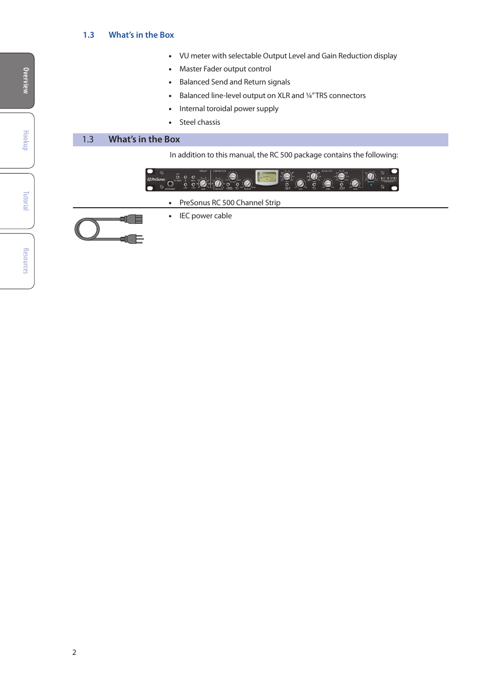 3 what’s in the box, What’s in the box — 2 | PreSonus RC 500 User Manual | Page 4 / 24