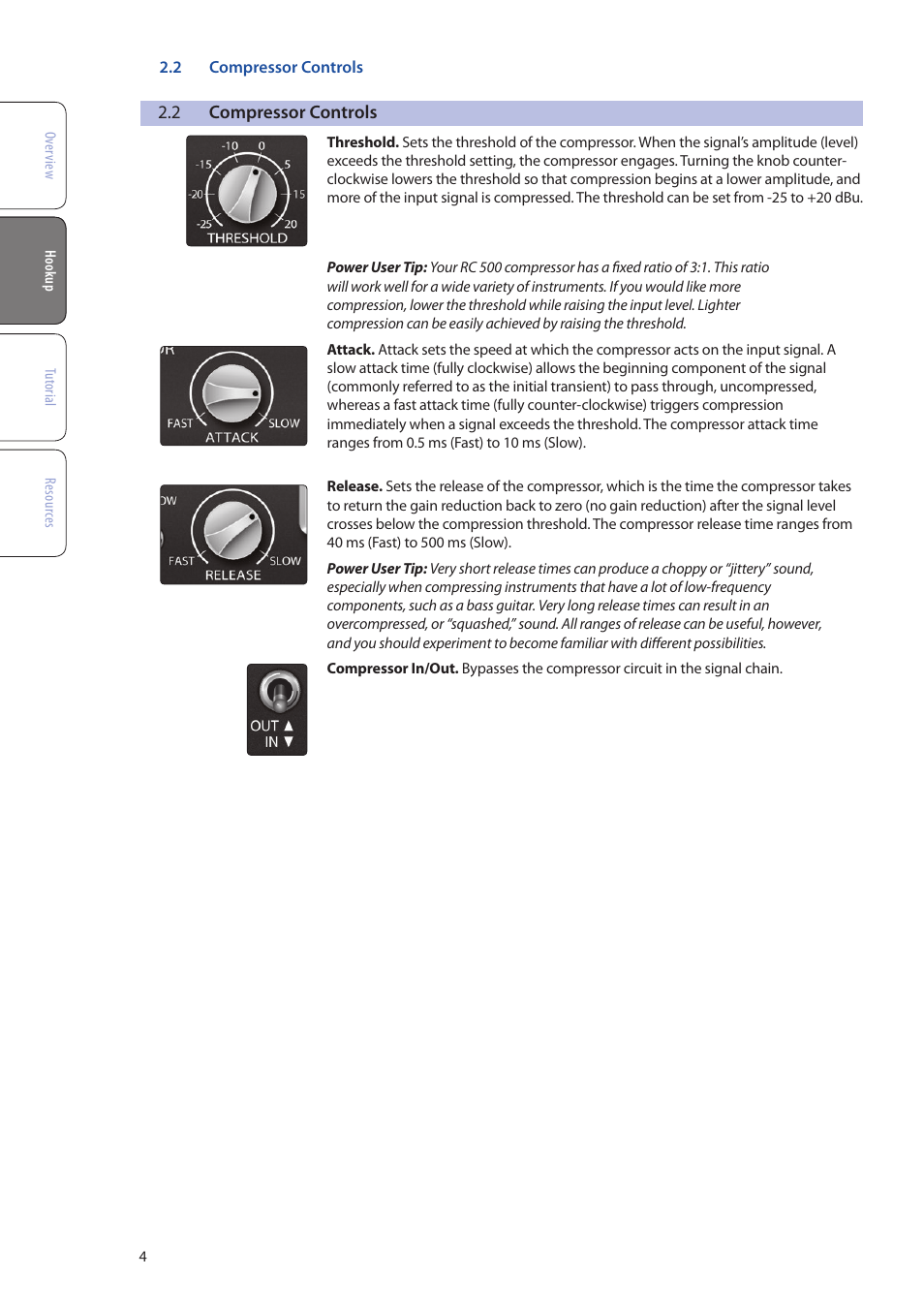 2 compressor controls, Compressor controls — 4 | PreSonus RC 500 User Manual | Page 6 / 24