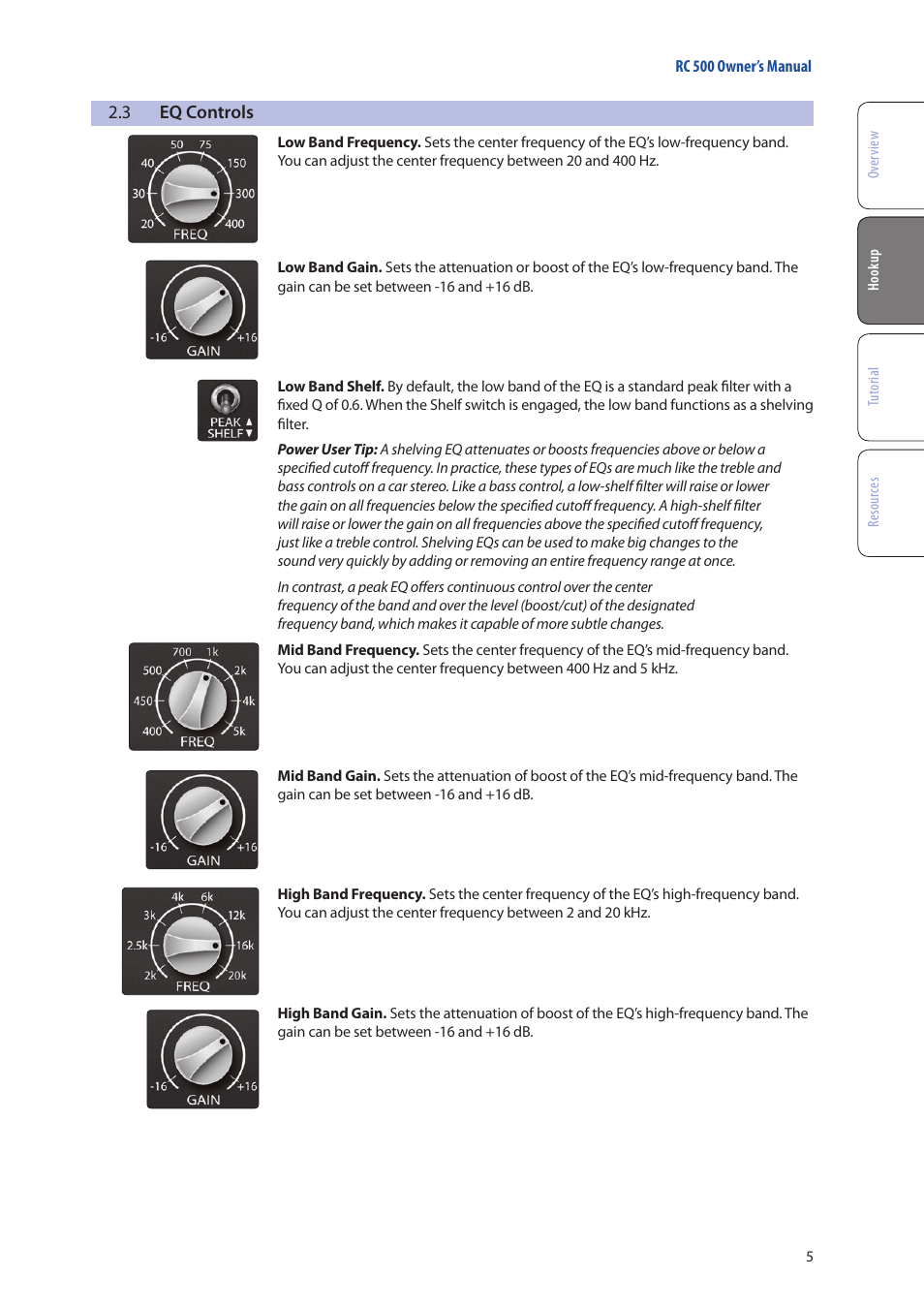 3 eq controls, Eq controls — 5 | PreSonus RC 500 User Manual | Page 7 / 24