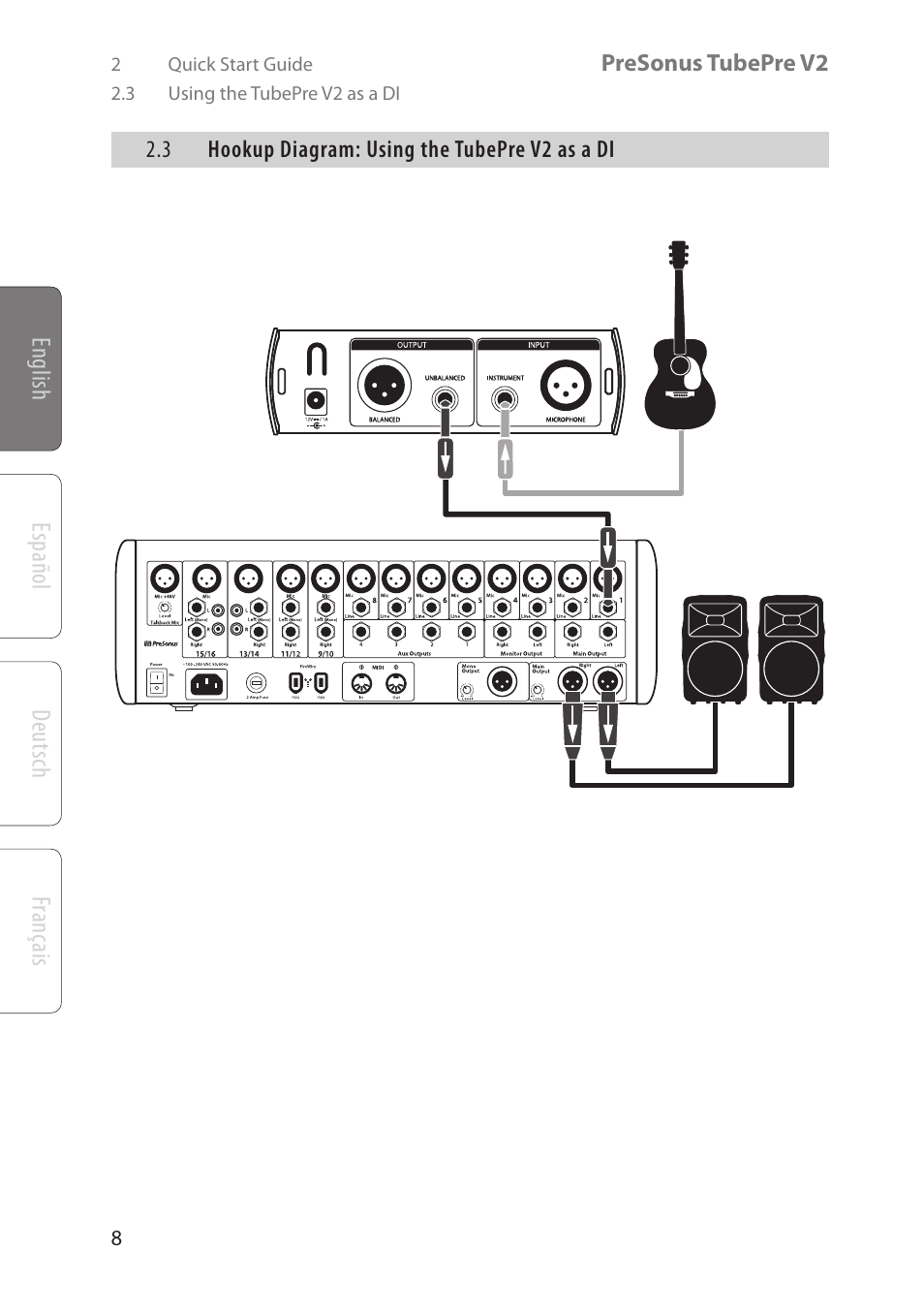 English deutsch español français | PreSonus TubePre V2 User Manual | Page 12 / 28