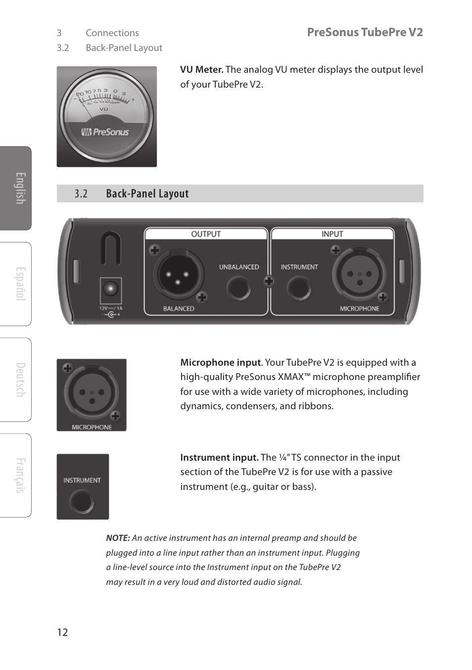 English deutsch español français | PreSonus TubePre V2 User Manual | Page 16 / 28