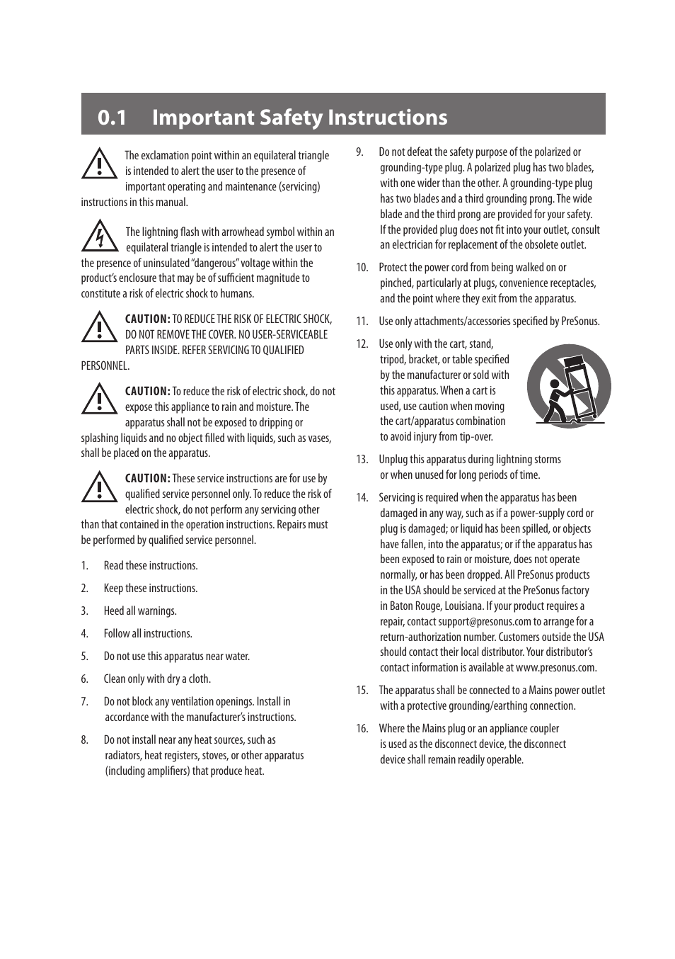 1 important safety instructions | PreSonus TubePre V2 User Manual | Page 2 / 28