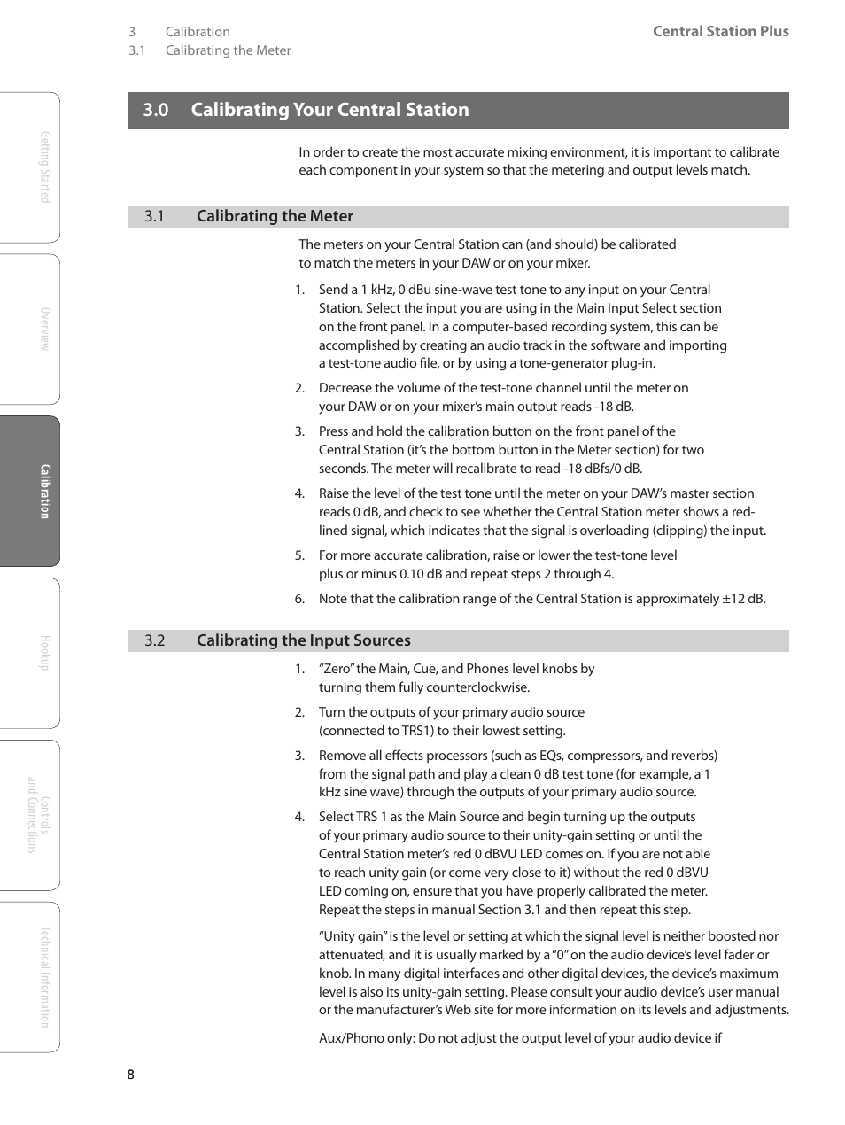 3 calibrating speaker levels, 0 calibrating your central station | PreSonus Central Station PLUS User Manual | Page 12 / 36