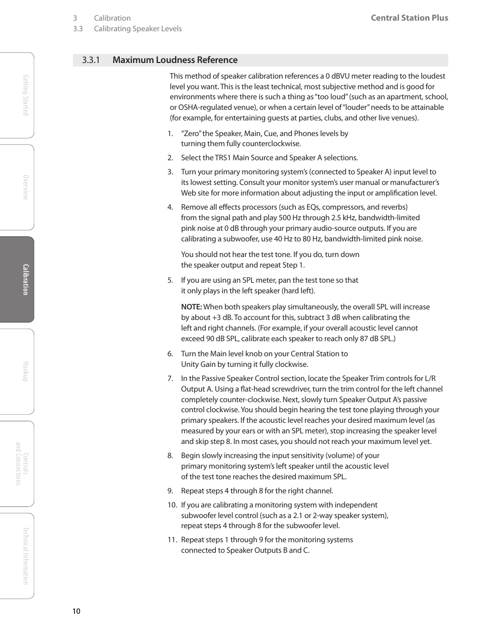 2 85 db spl standard, Reference — 11 | PreSonus Central Station PLUS User Manual | Page 14 / 36