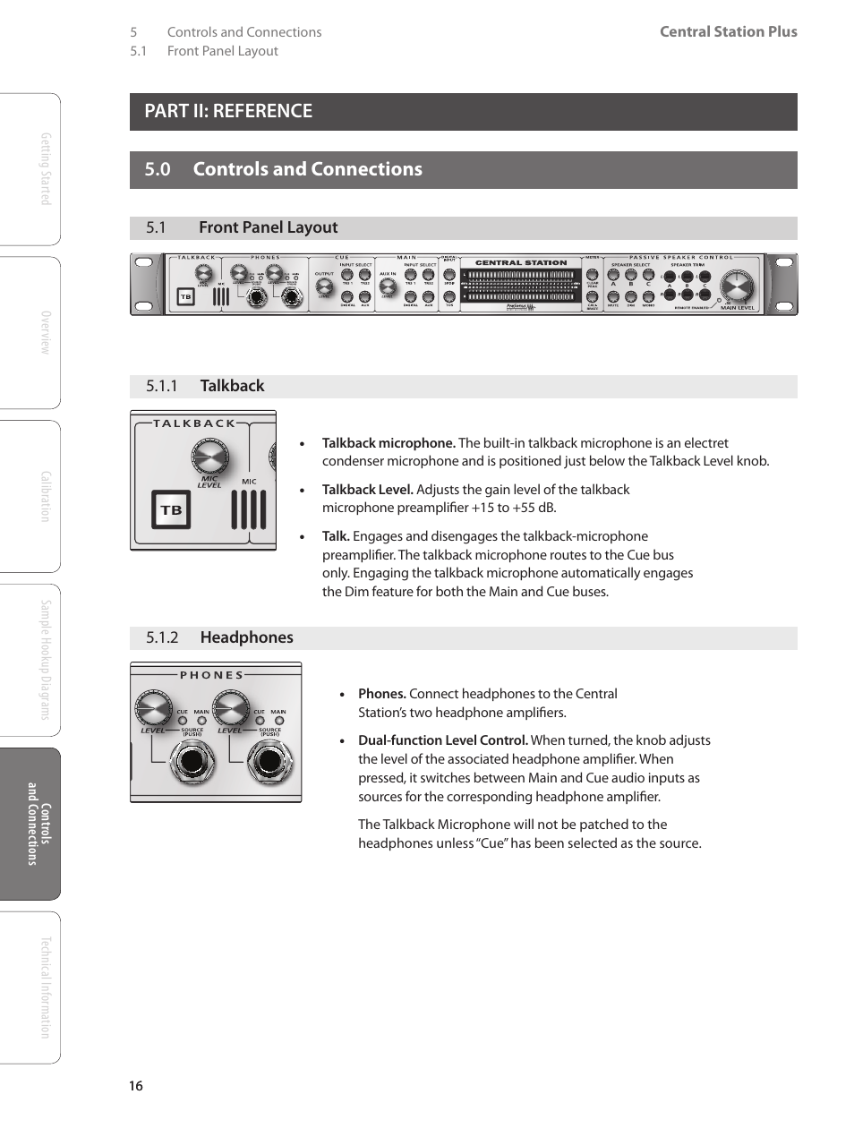 3 cue/main select — 17, 4 meter — 17, Part ii: reference 5.0 controls and connections | PreSonus Central Station PLUS User Manual | Page 20 / 36