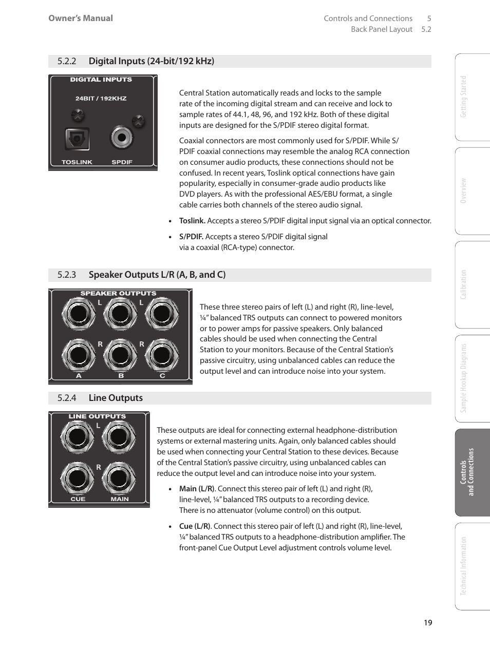 4 line outputs — 19, 5 analog inputs — 20, 6 console remote control — 20 | 3 speaker outputs l/r (a, b, and c), 4 line outputs | PreSonus Central Station PLUS User Manual | Page 23 / 36