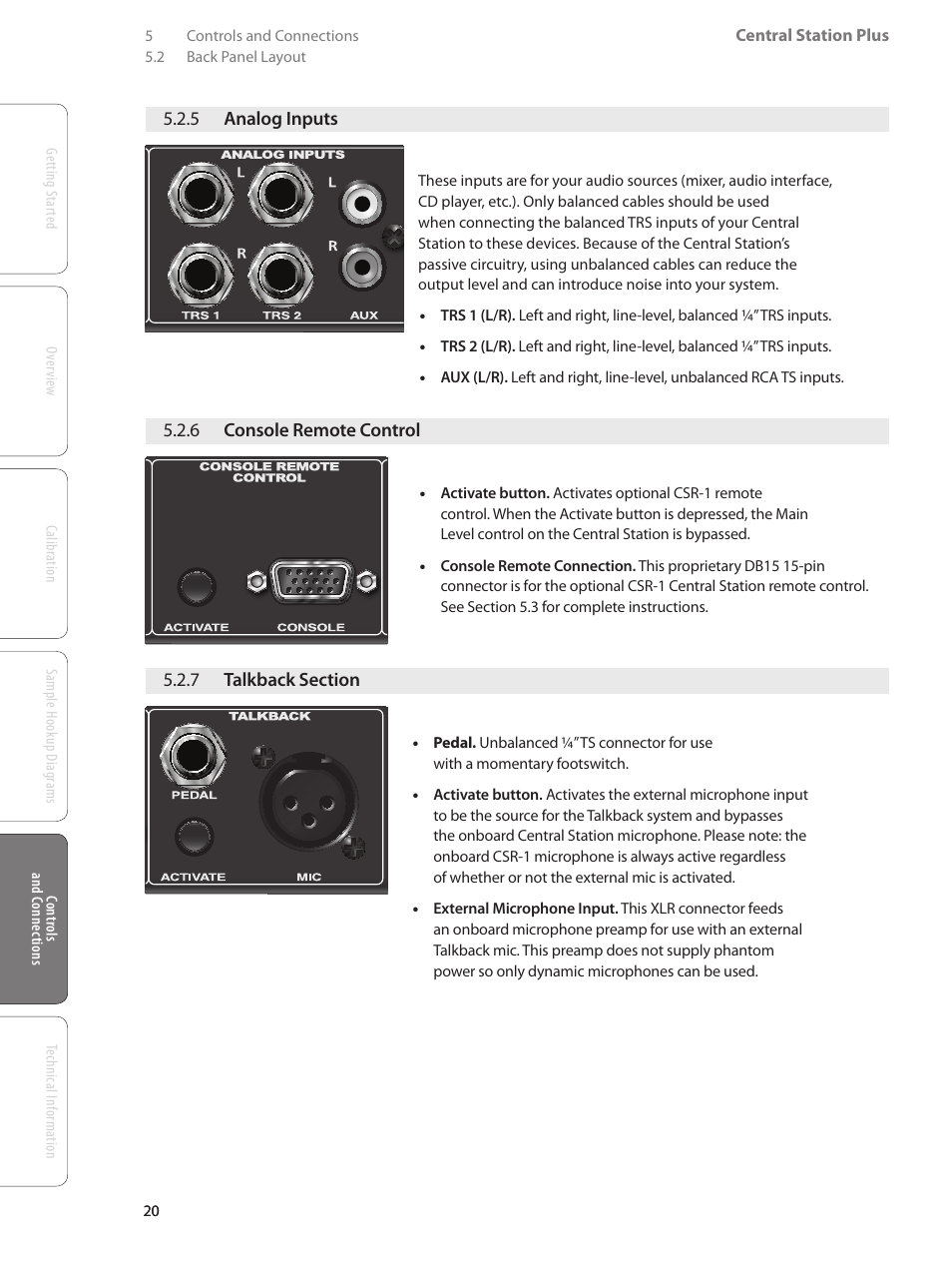 1 csr-1 controls — 21, 5 analog inputs, 6 console remote control | PreSonus Central Station PLUS User Manual | Page 24 / 36