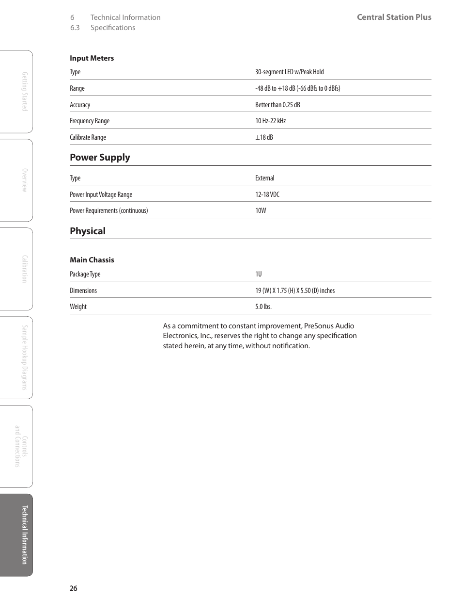 5 remote db15 cable pin-out — 2, Power supply, Physical | PreSonus Central Station PLUS User Manual | Page 30 / 36