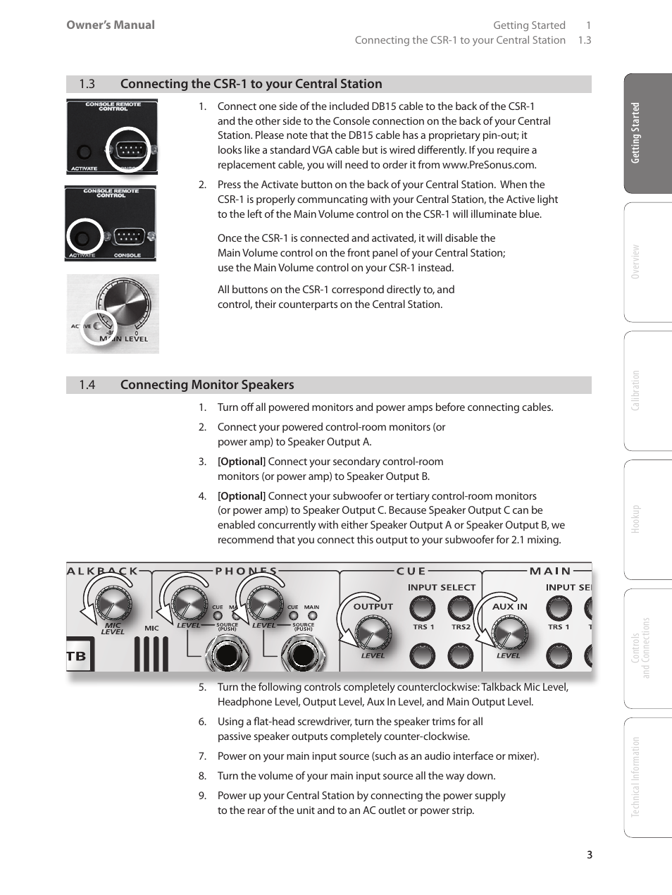 4 connecting monitor speakers — 3 | PreSonus Central Station PLUS User Manual | Page 7 / 36