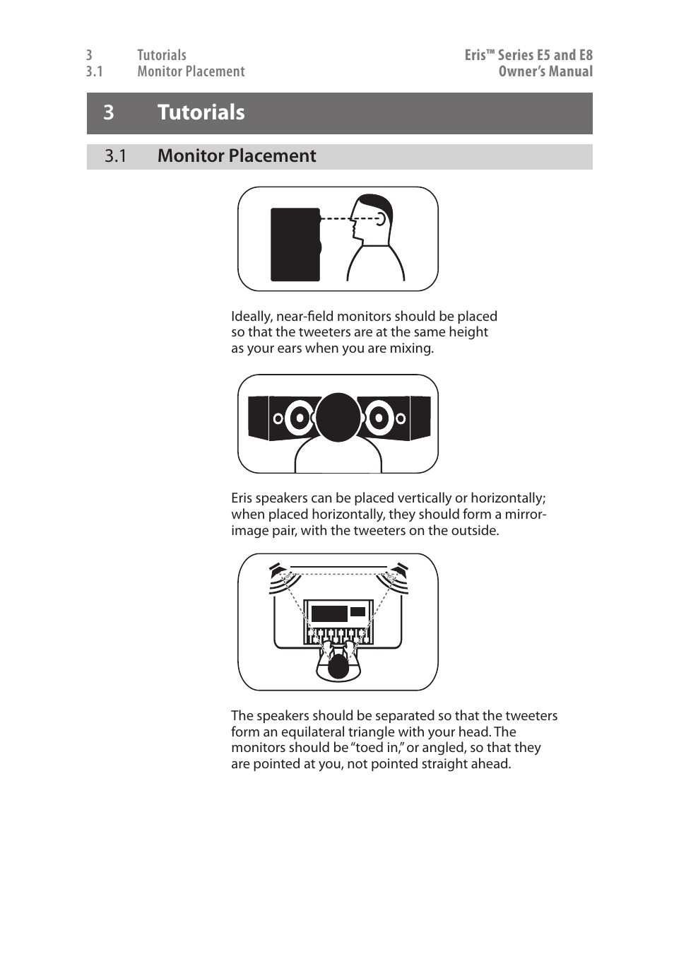 3 tutorials, 1 monitor placement, 3 tutorials — 7 | Monitor placement — 7 | PreSonus Eris User Manual | Page 11 / 20