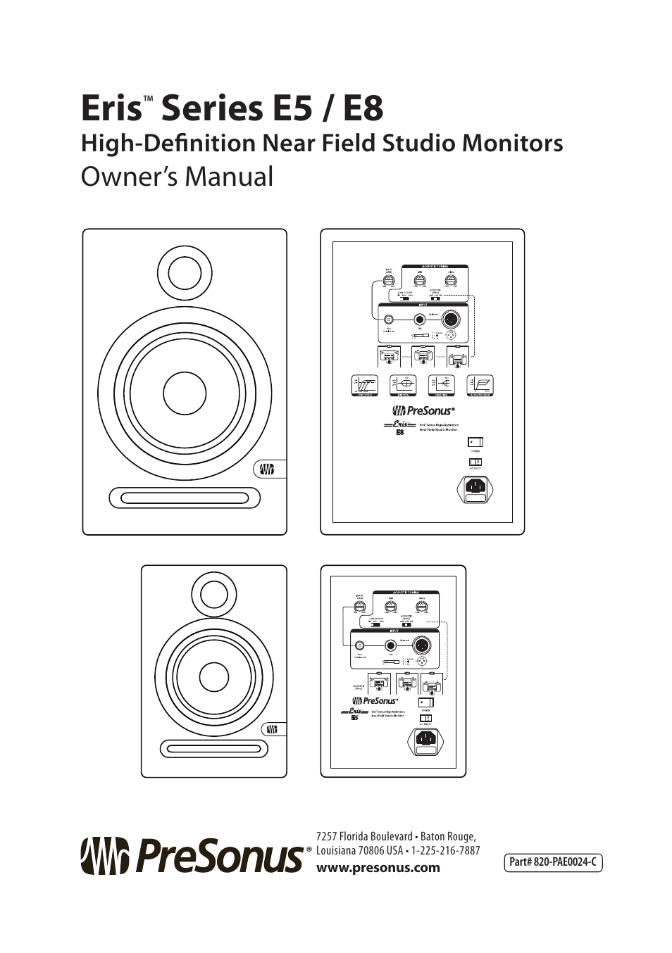 Eris, Series e5 / e8, Owner’s manual | High-definition near field studio monitors | PreSonus Eris User Manual | Page 20 / 20