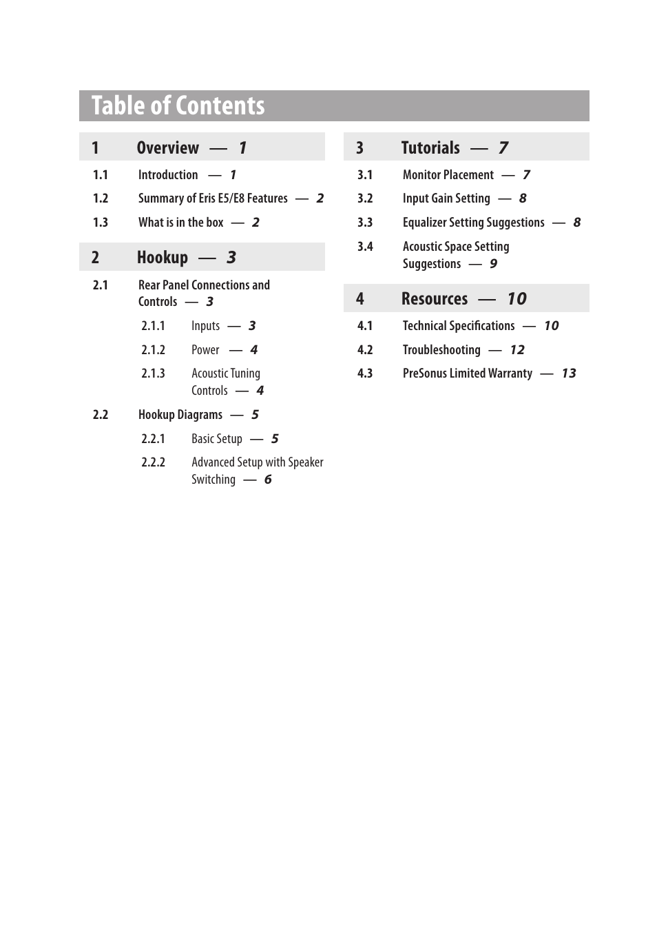 PreSonus Eris User Manual | Page 4 / 20