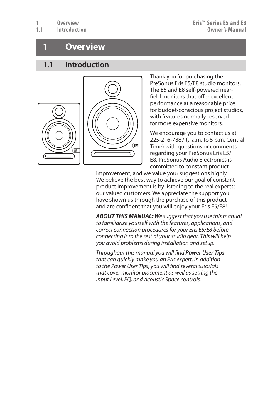 1 overview, 1 introduction, 1 overview — 1 | Introduction — 1 | PreSonus Eris User Manual | Page 5 / 20