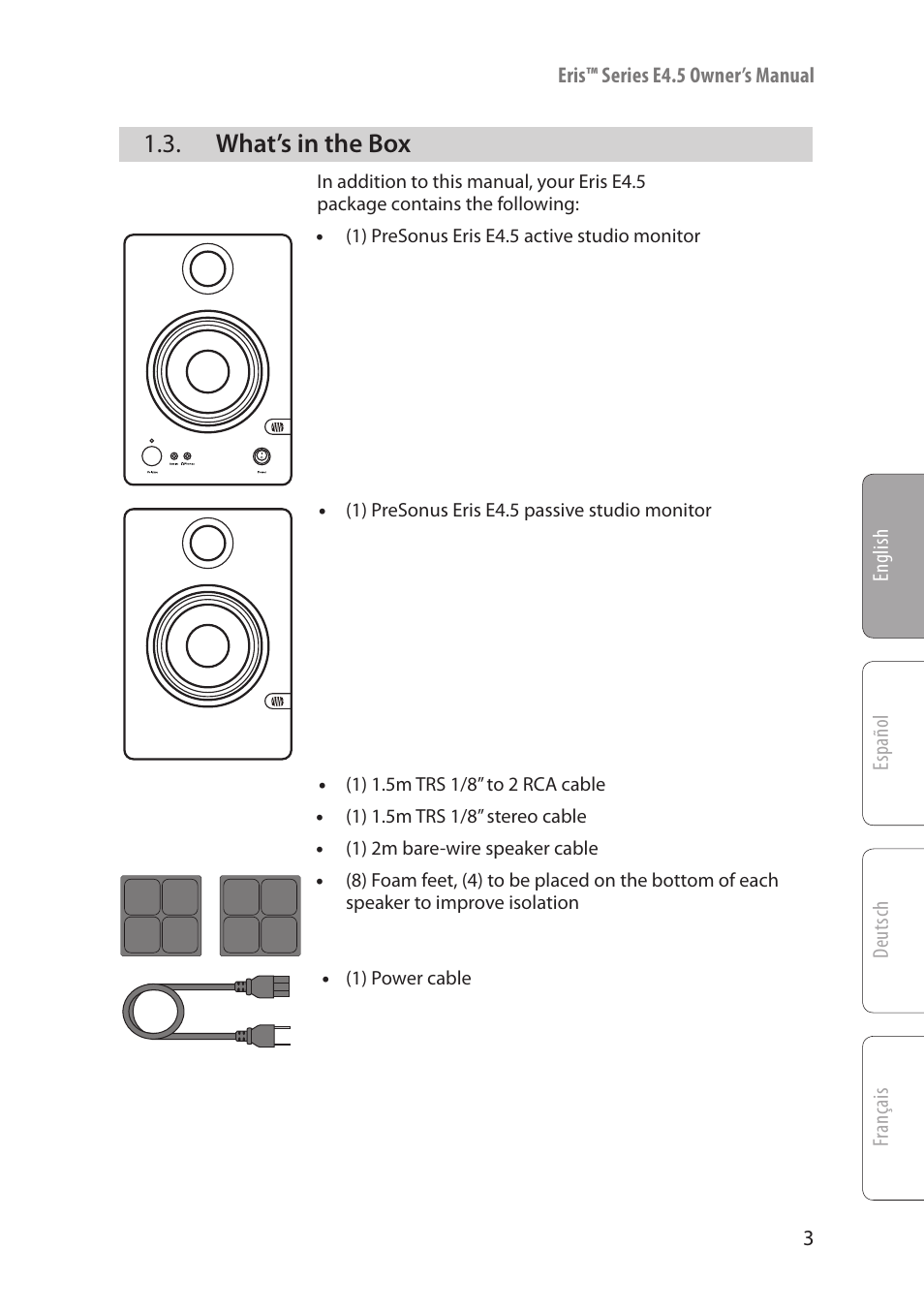What’s in the box, What’s in the box — 3 | PreSonus Eris User Manual | Page 5 / 16