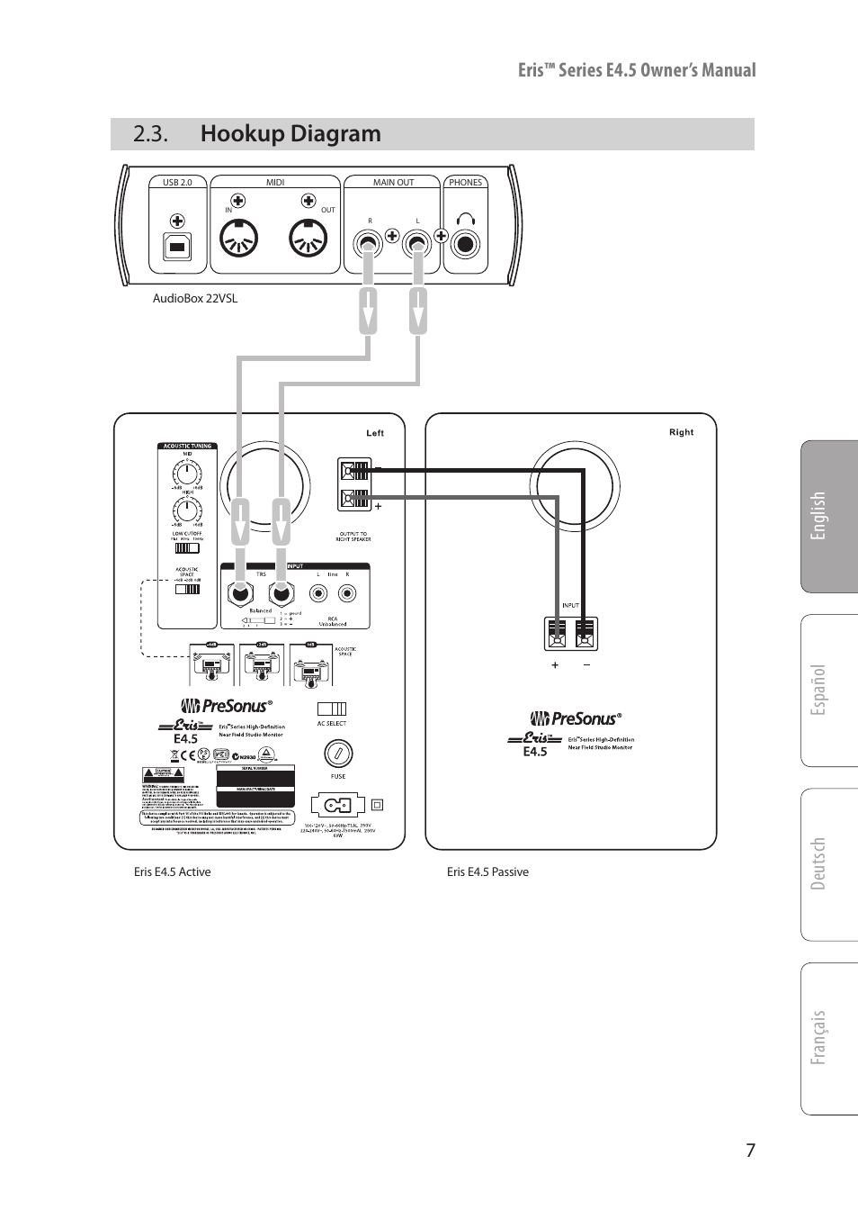 Hookup diagram, Hookup diagram — 7 | PreSonus Eris User Manual | Page 9 / 16