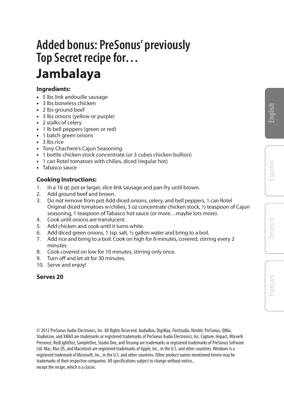 English deutsch español fr ançais | PreSonus HP4 User Manual | Page 19 / 20