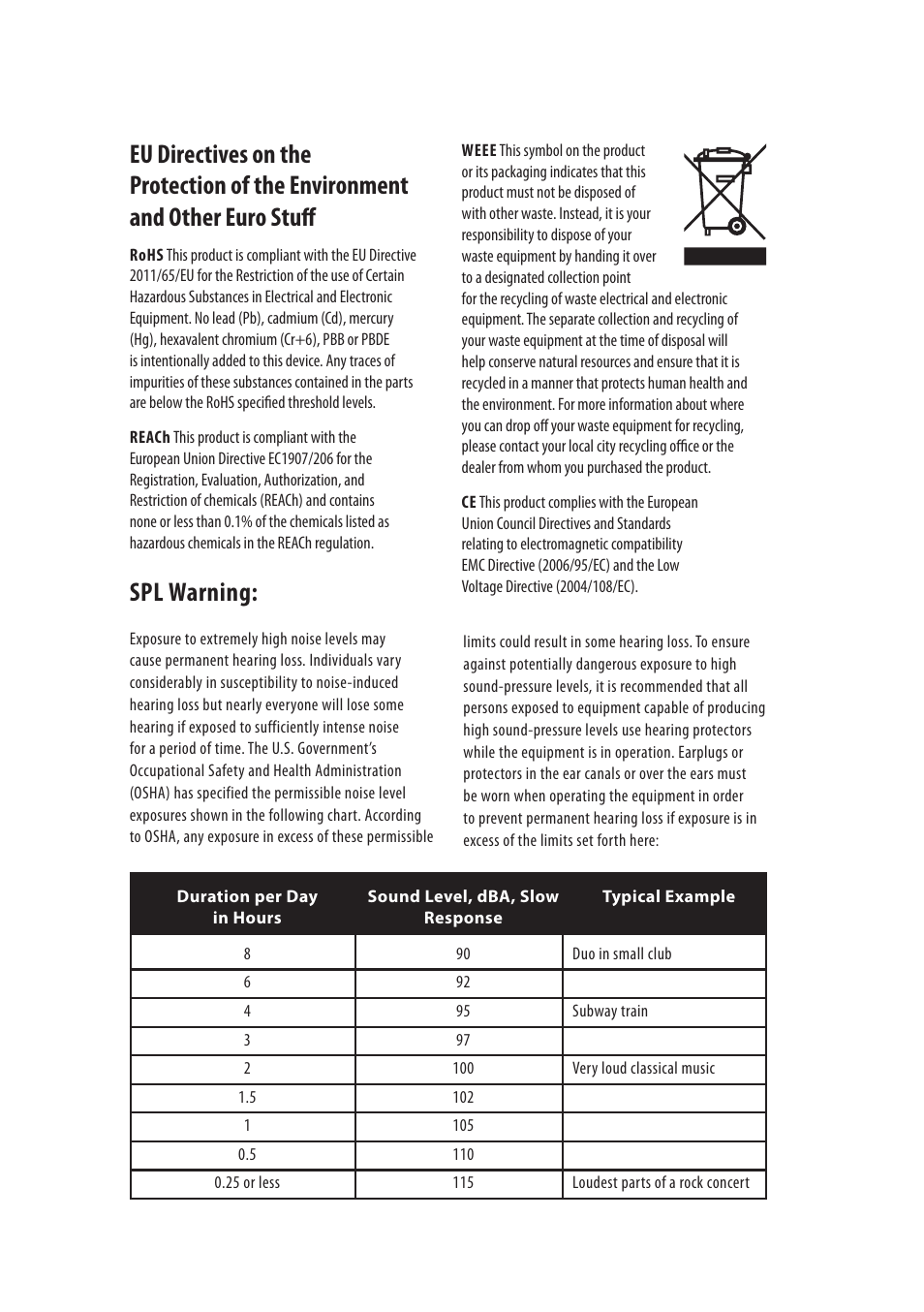 Spl warning | PreSonus HP4 User Manual | Page 3 / 20