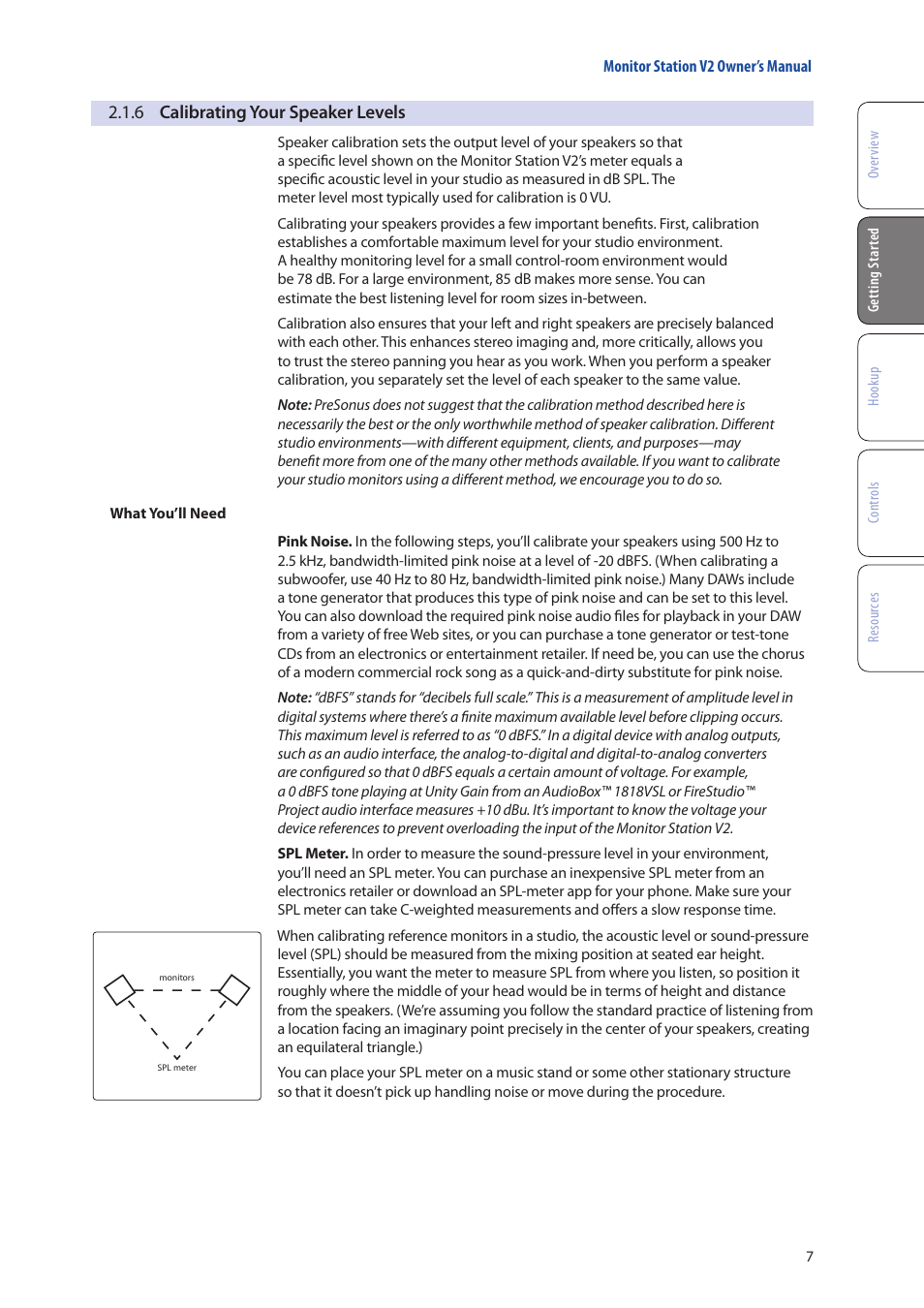 6 calibrating your speaker levels, 6 calibrating your speaker levels — 7 | PreSonus Monitor Station V2 User Manual | Page 11 / 28