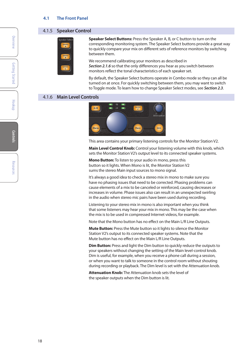 5 speaker control, 6 main level controls, 5 speaker control — 18 | 6 main level controls — 18 | PreSonus Monitor Station V2 User Manual | Page 22 / 28