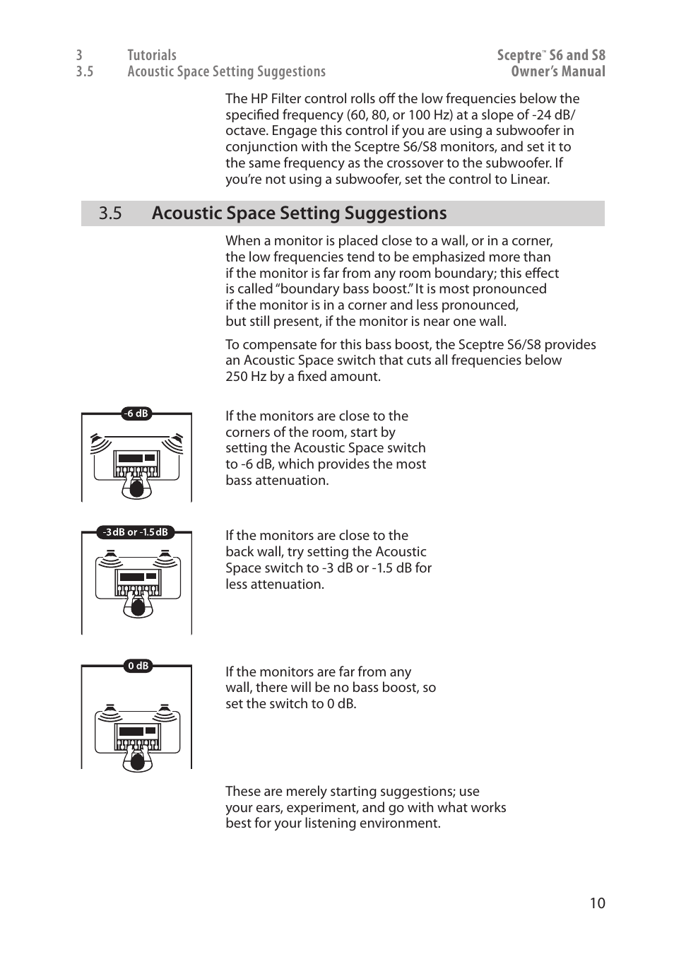 Acoustic space setting suggestions — 10, 5 acoustic space setting suggestions | PreSonus Sceptre User Manual | Page 12 / 18